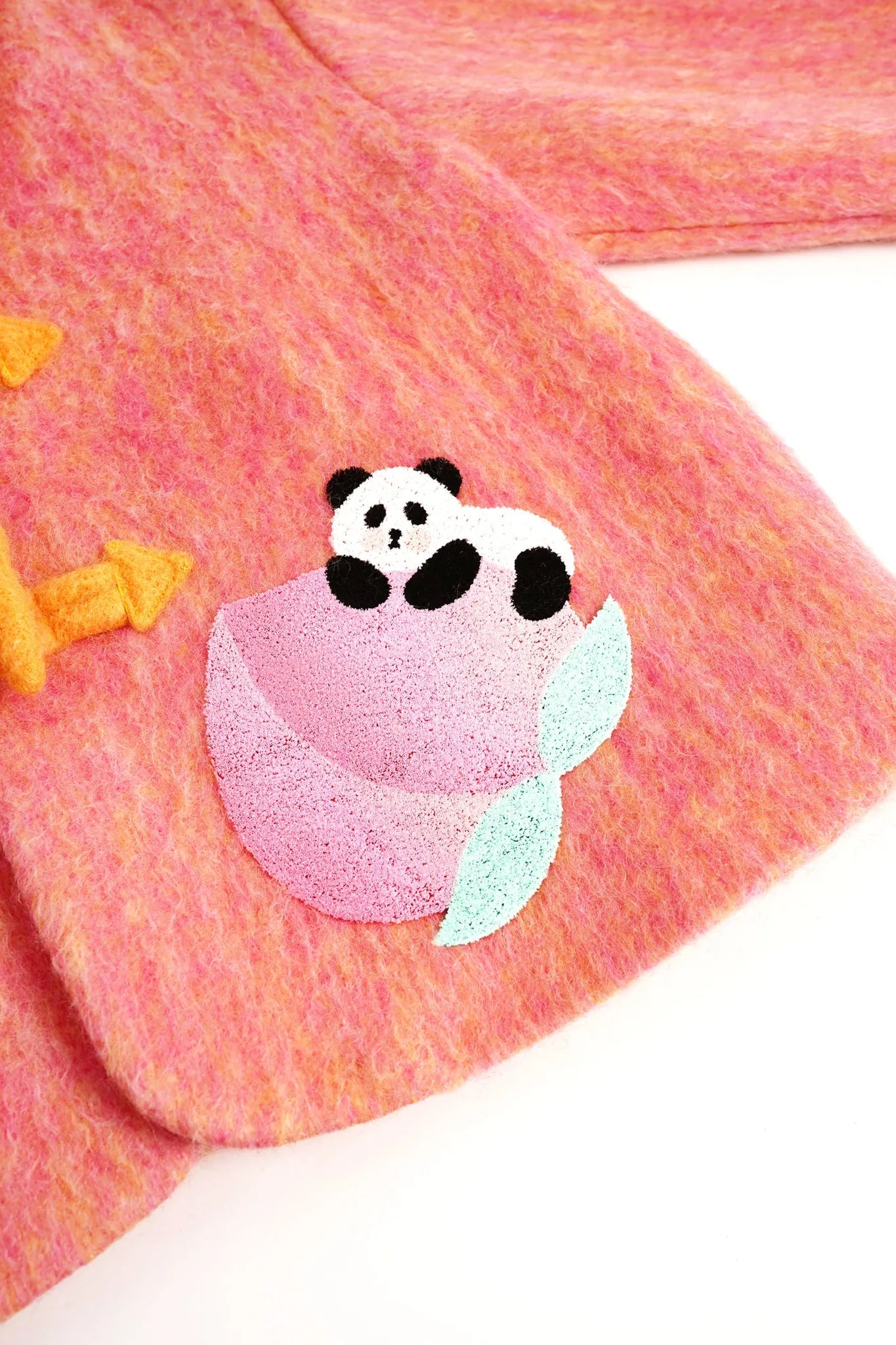 Poco Blush Panda and Peach Embroidered Wool-Blend Coat
