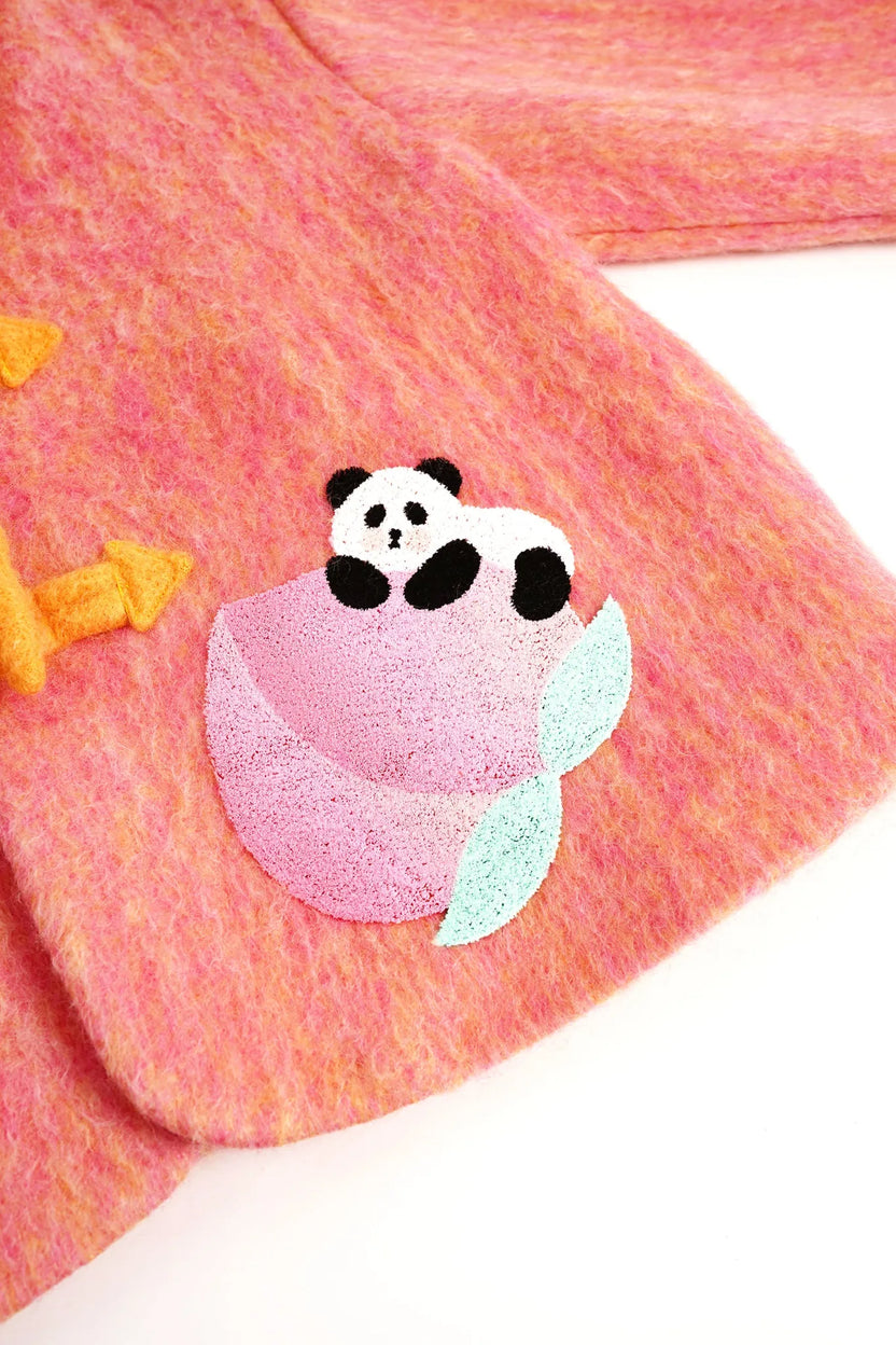 Panda and Peach Embroidered Wool-Blend Coat by Poco Blush, image 8