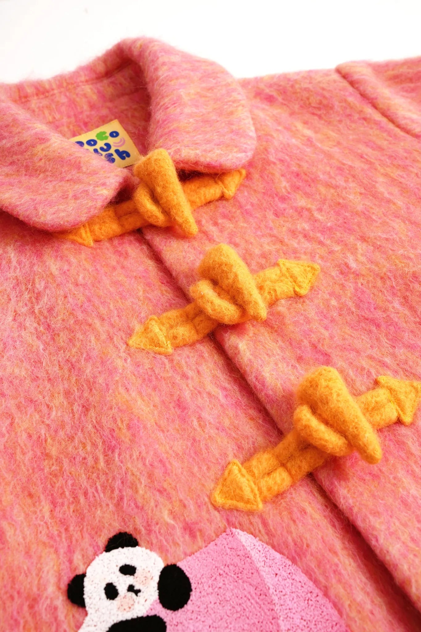 Poco Blush Panda and Peach Embroidered Wool-Blend Coat