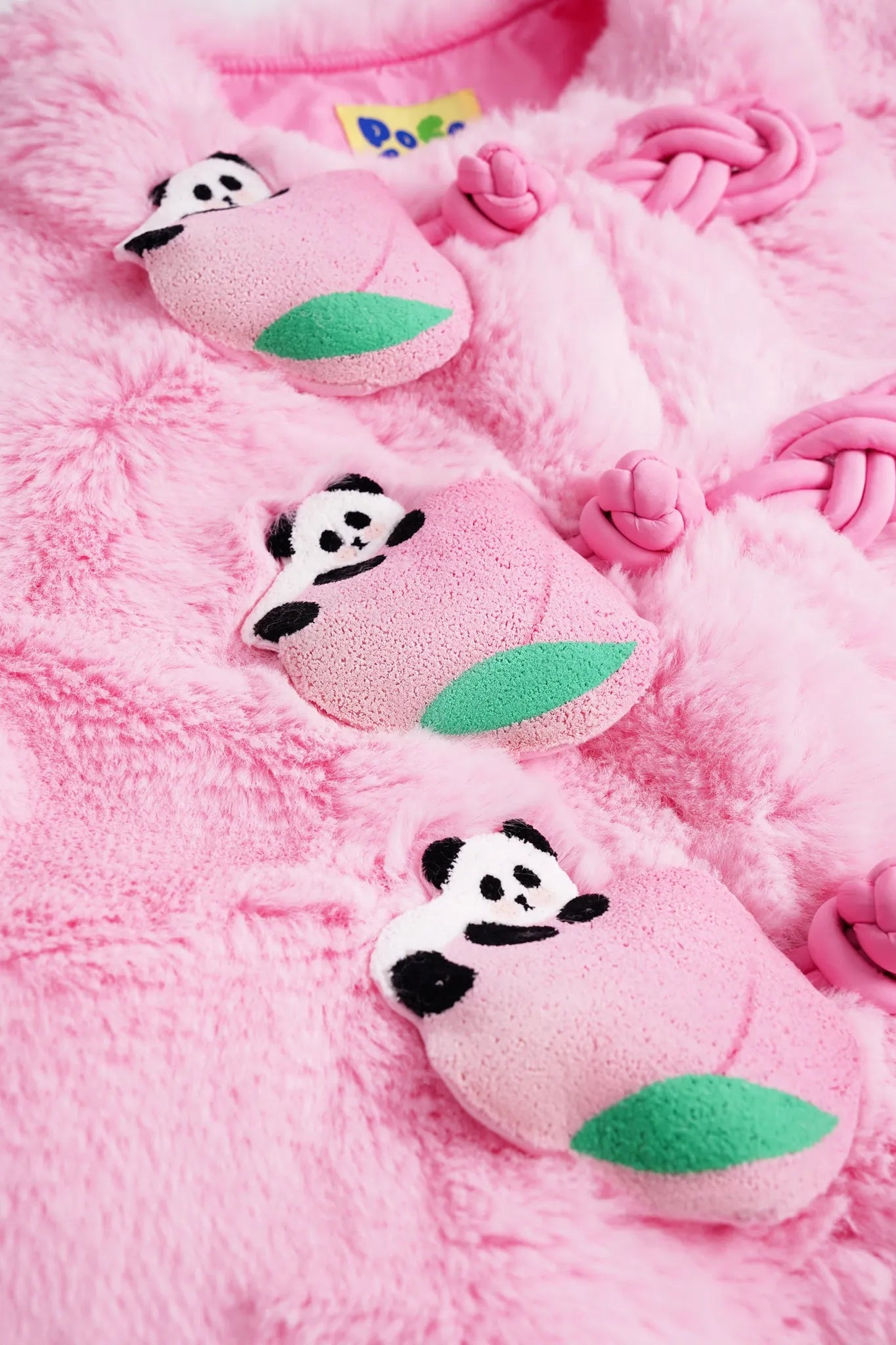 Poco Blush Faux-Fur Chinese-Style Jacket with Panda Frog Buttons