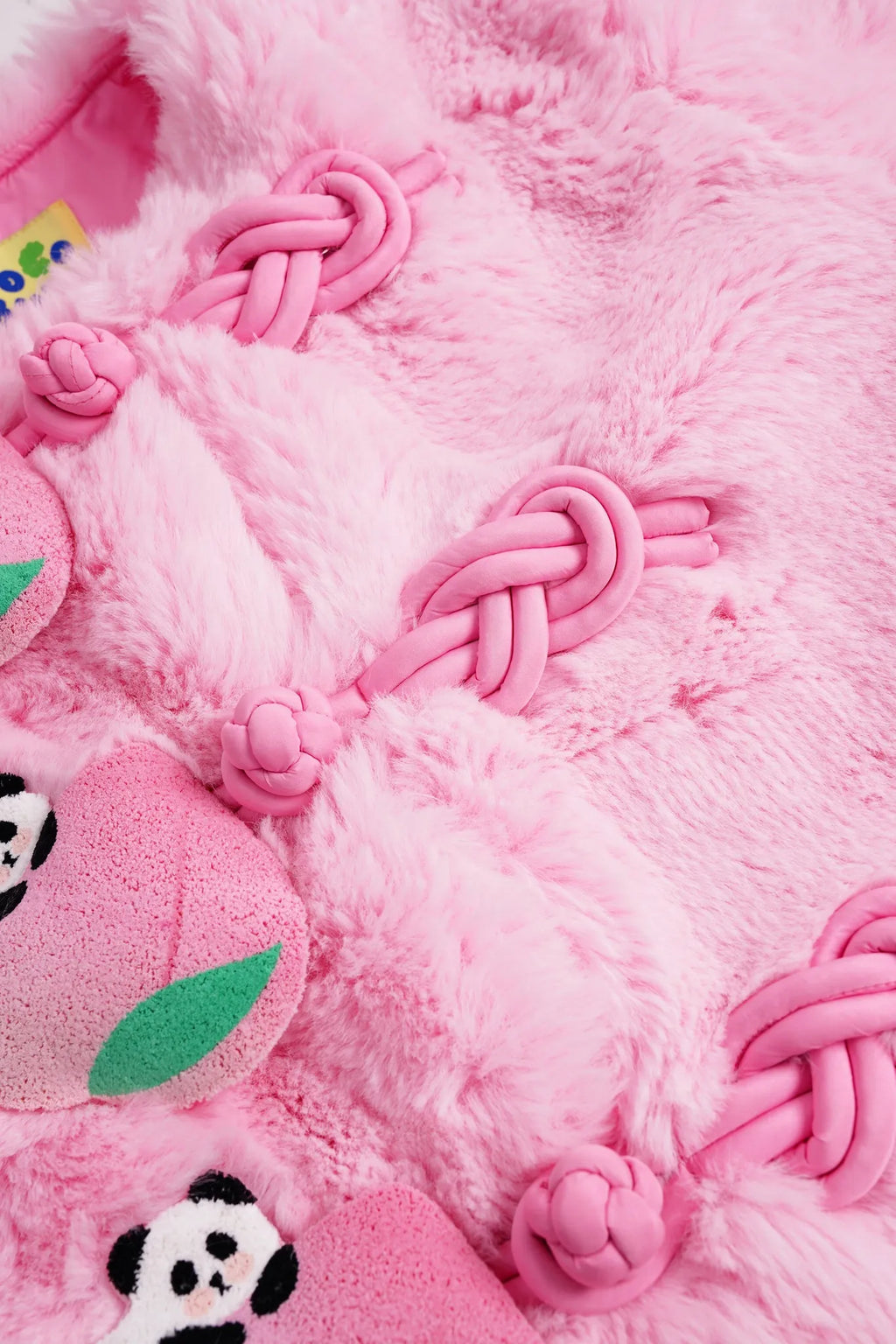 Poco Blush Faux-Fur Chinese-Style Jacket with Panda Frog Buttons