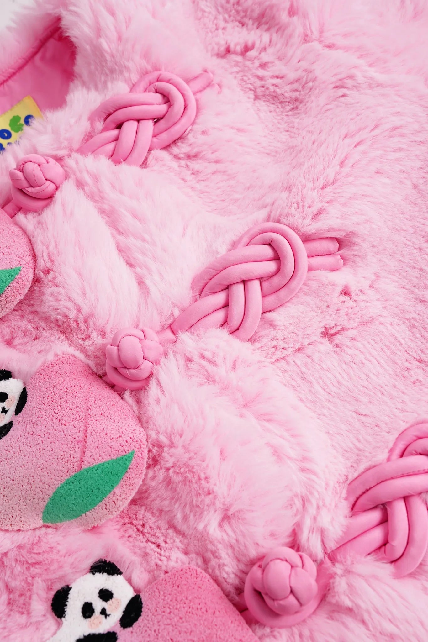 Poco Blush Faux-Fur Chinese-Style Jacket with Panda Frog Buttons