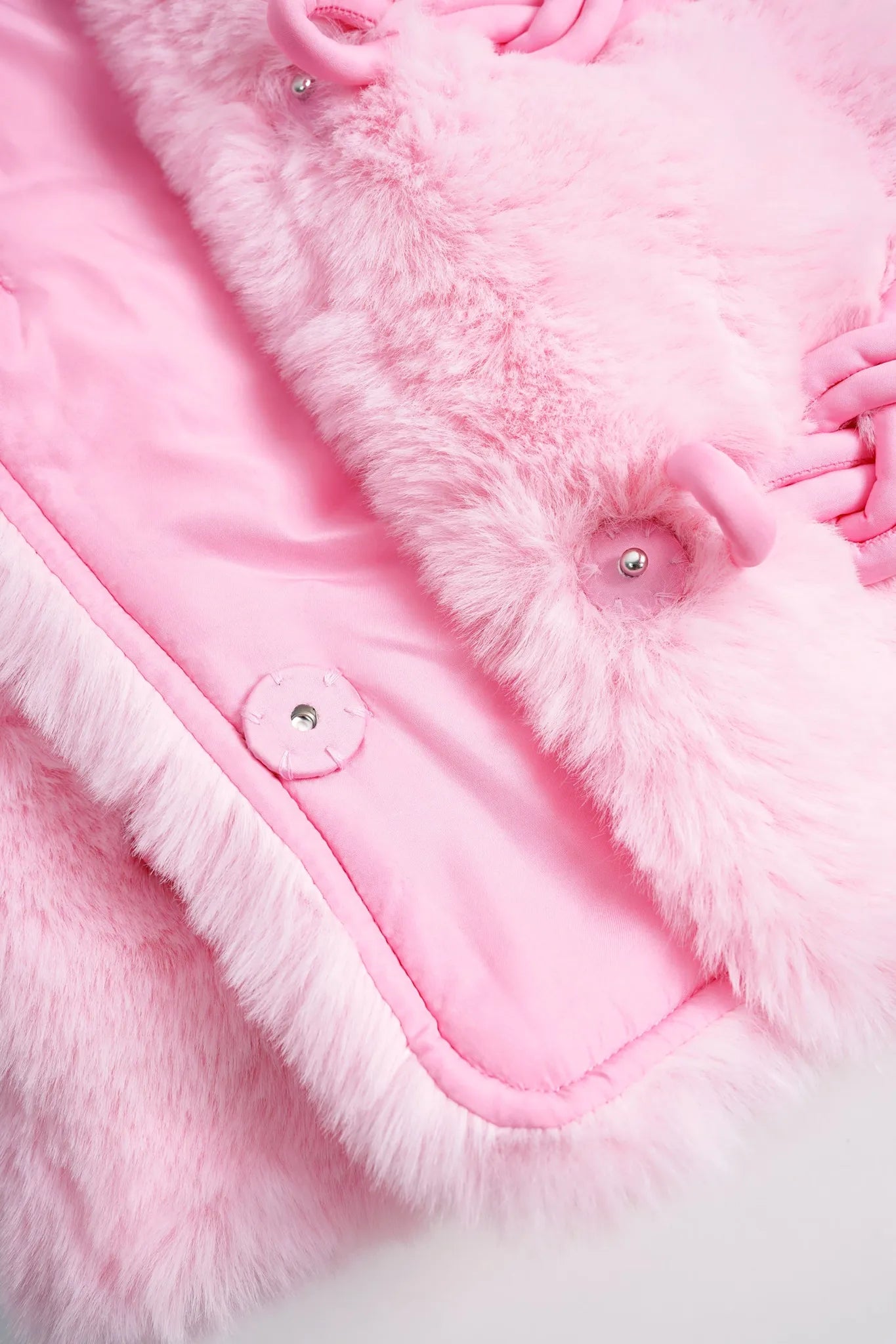 Poco Blush Faux-Fur Chinese-Style Jacket with Panda Frog Buttons