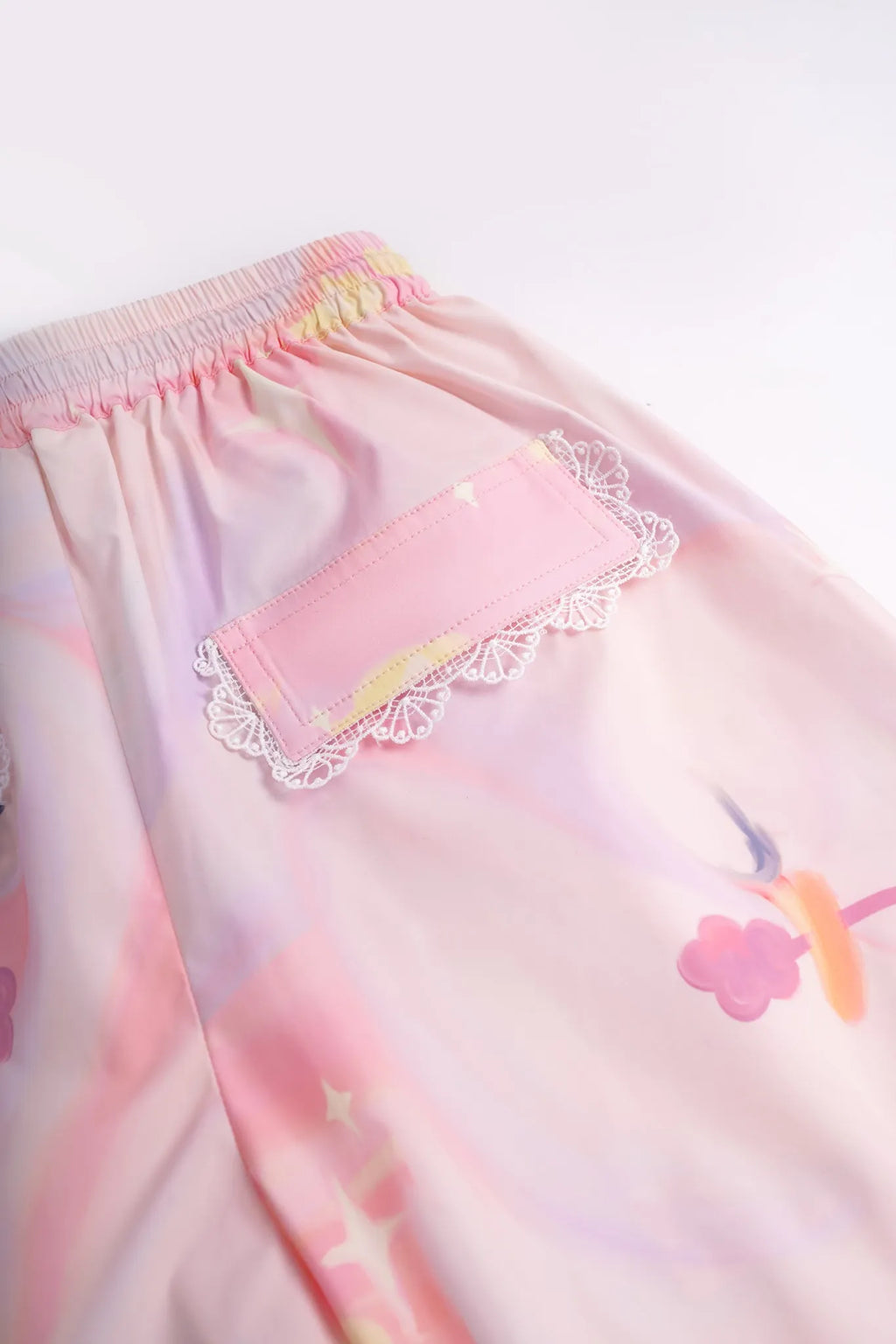Poco Blush Swan Dream Parachute Pants with Lace Panels