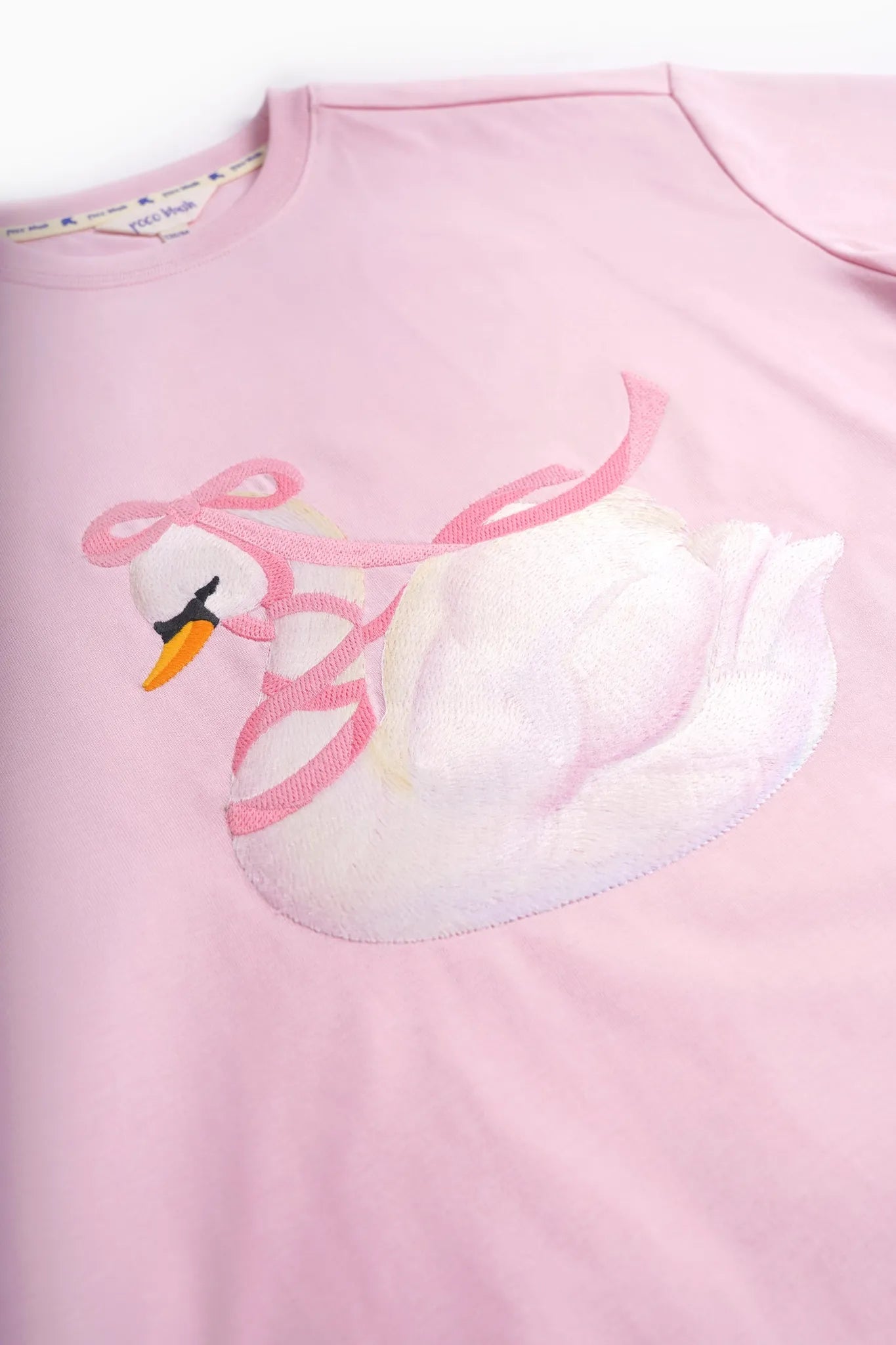 Poco Blush Embroidered Swan Tee with Wings