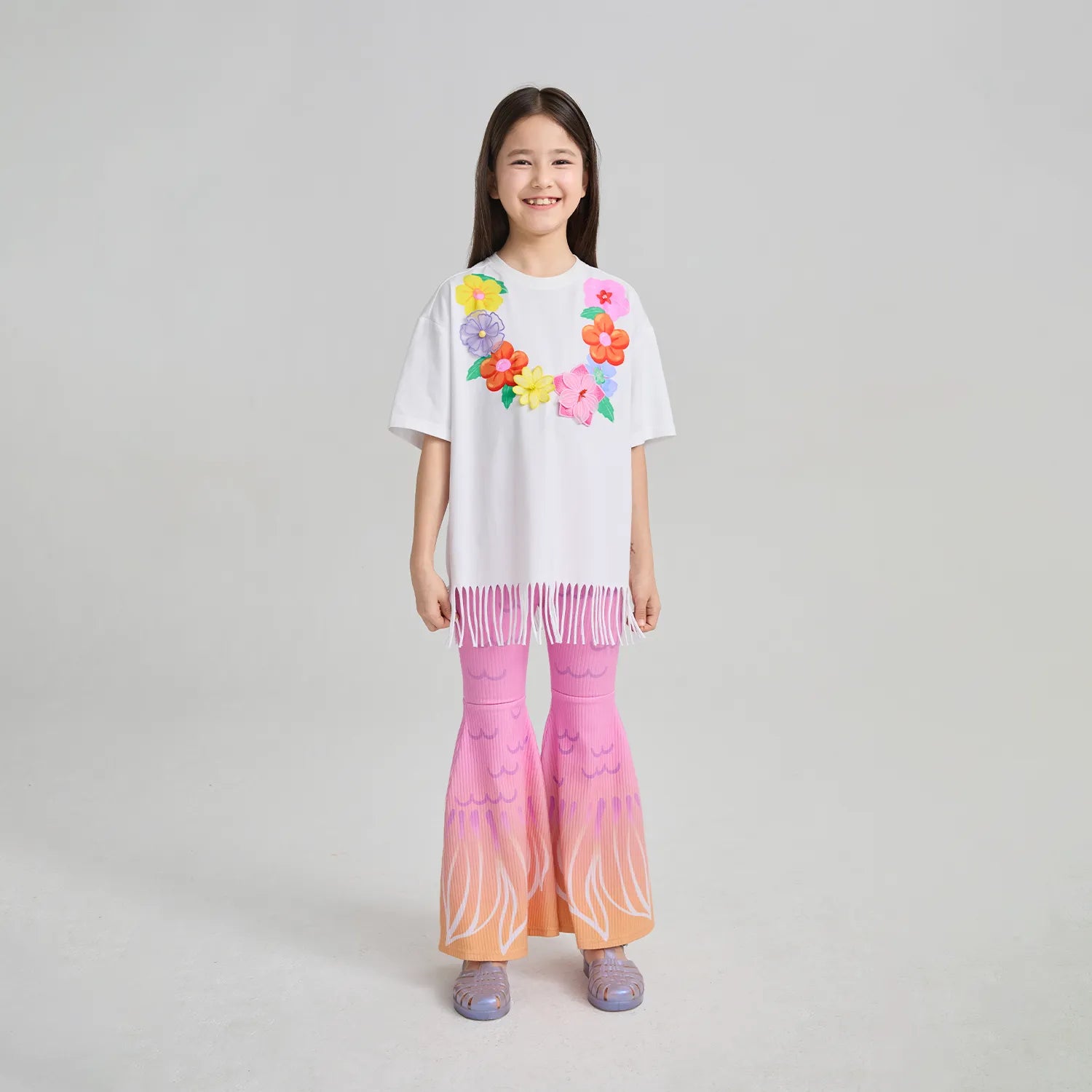 Poco Blush Mermaid Cat Tassel Embroidered Tee