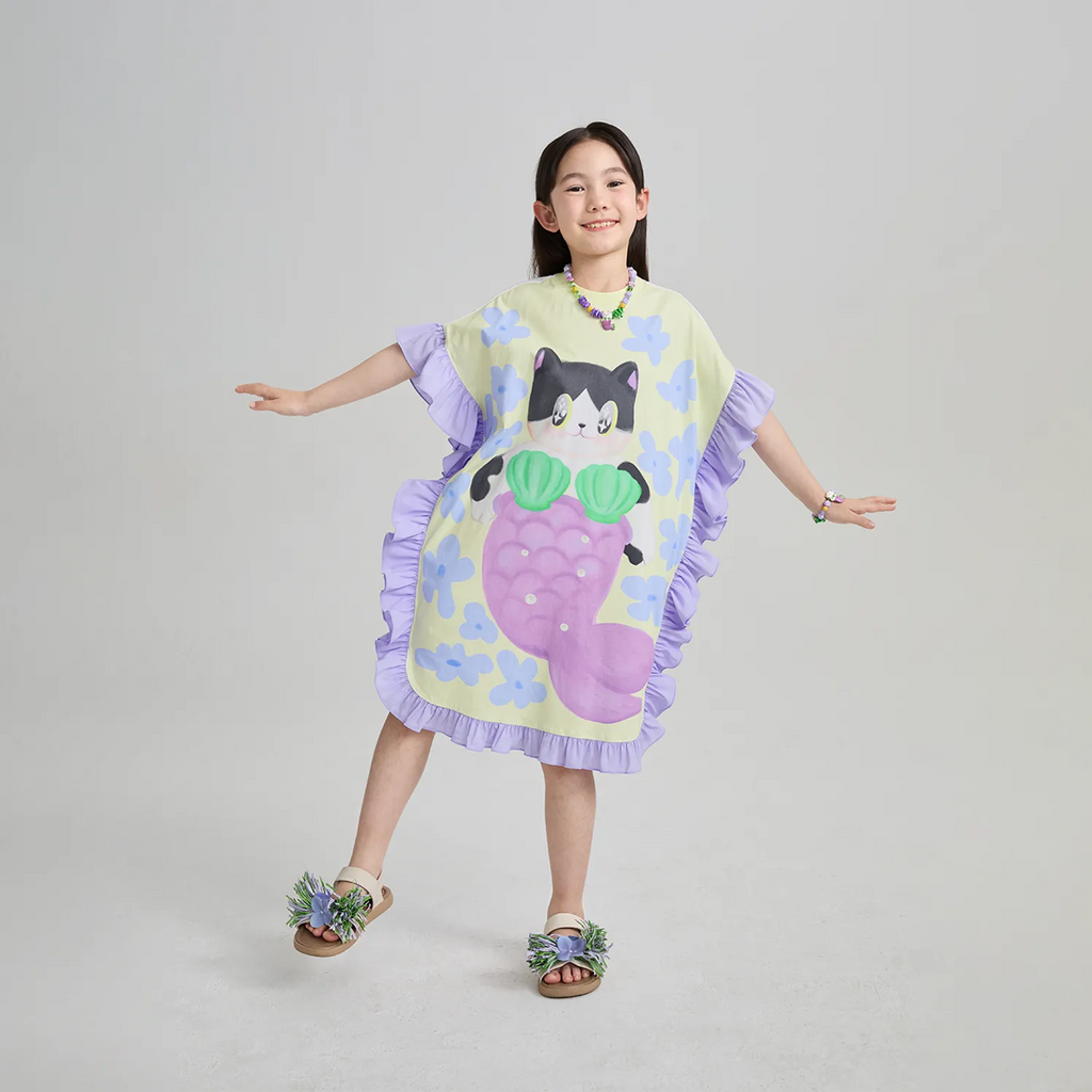 Poco Blush Mermaid Cat Hawaiian Ruffle Dress