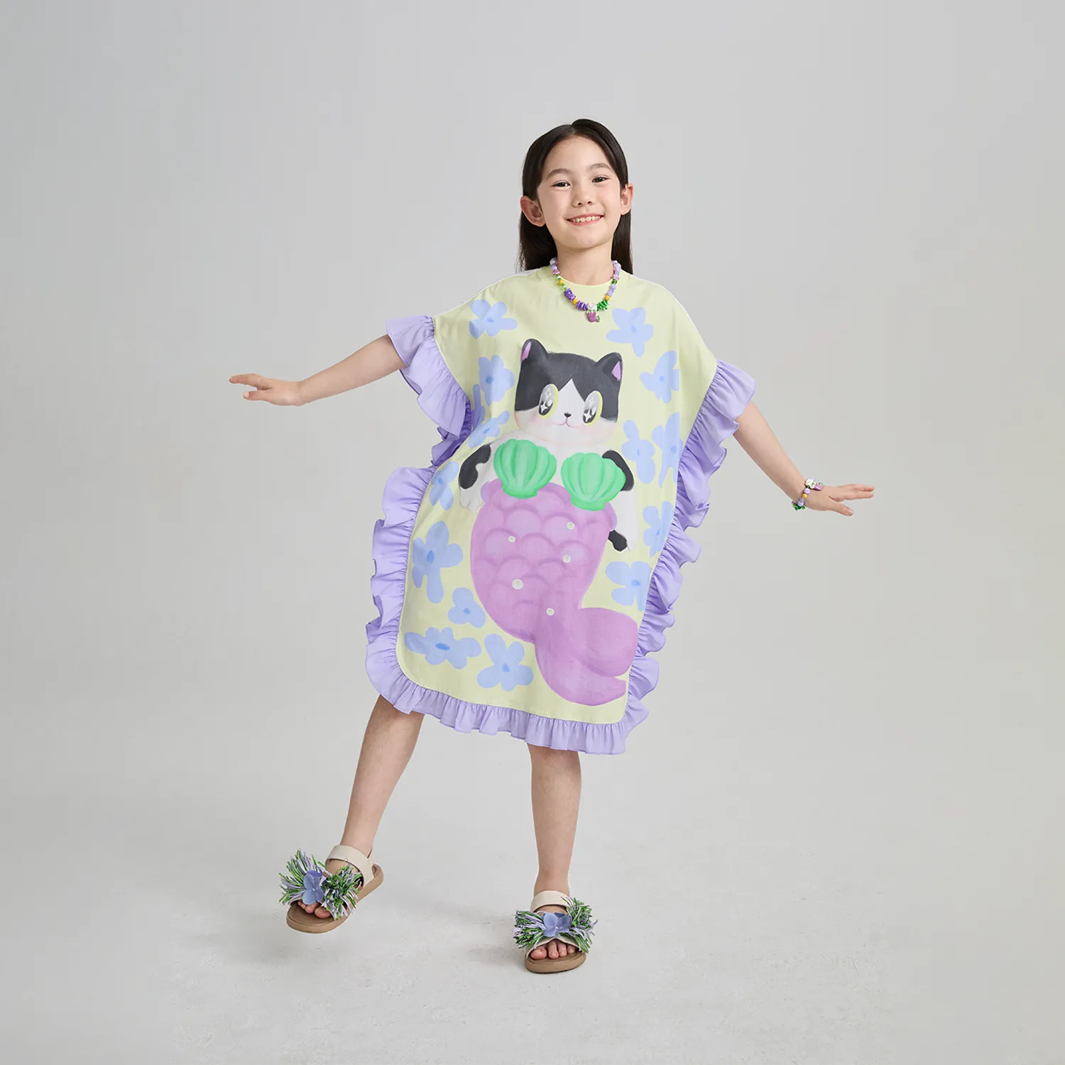 Poco Blush Mermaid Cat Hawaiian Ruffle Dress