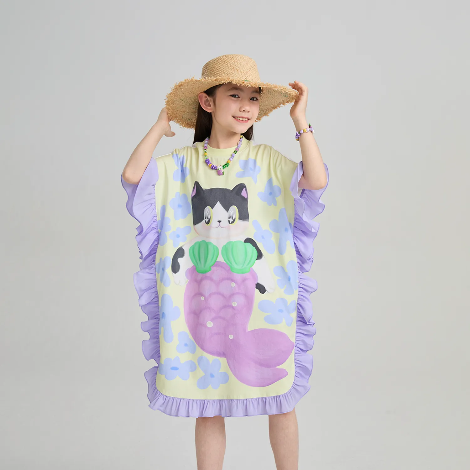Poco Blush Mermaid Cat Hawaiian Ruffle Dress