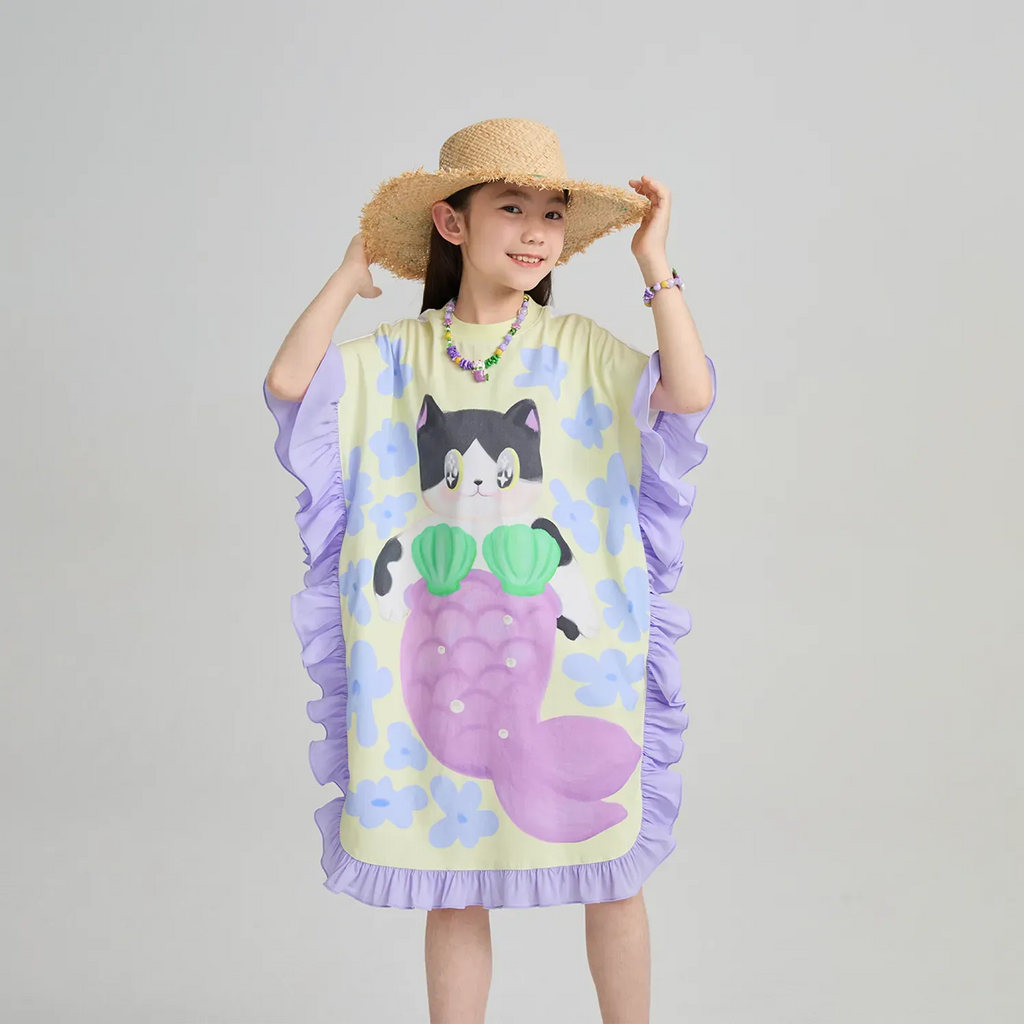 Poco Blush Mermaid Cat Hawaiian Ruffle Dress