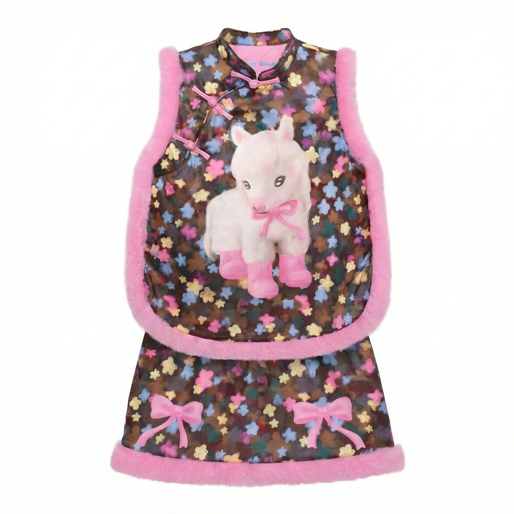 Poco Blush "The Year of Horse" Chinese New Year Vest & Skirt Set
