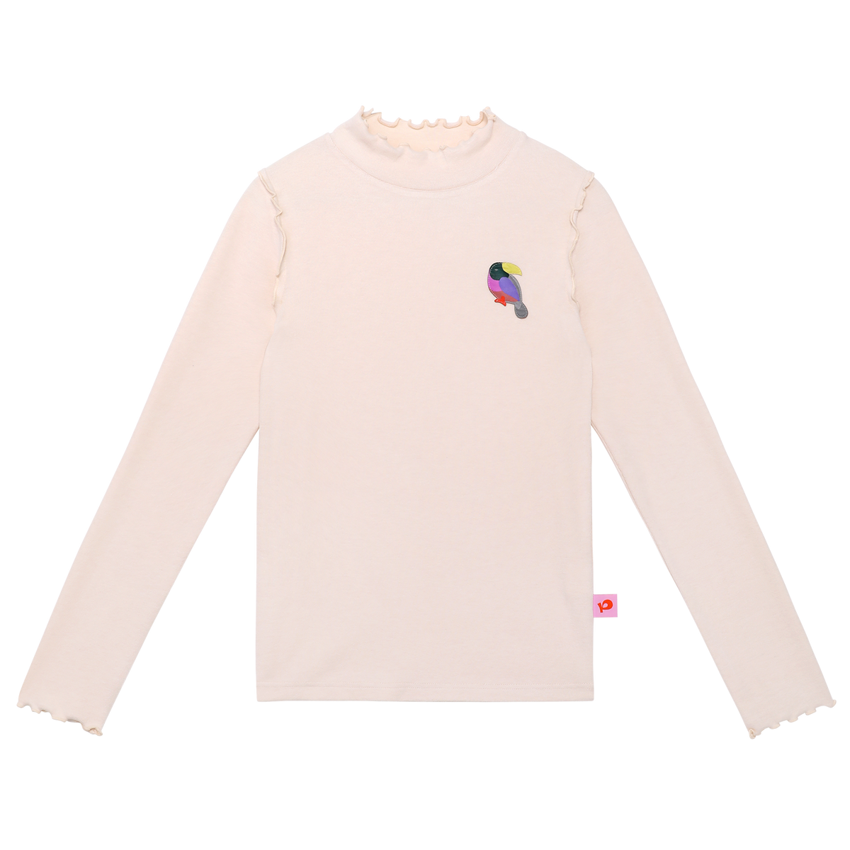 Ink-Wash Frill-Neck Base-Layer Top — Cream White; front flat lay