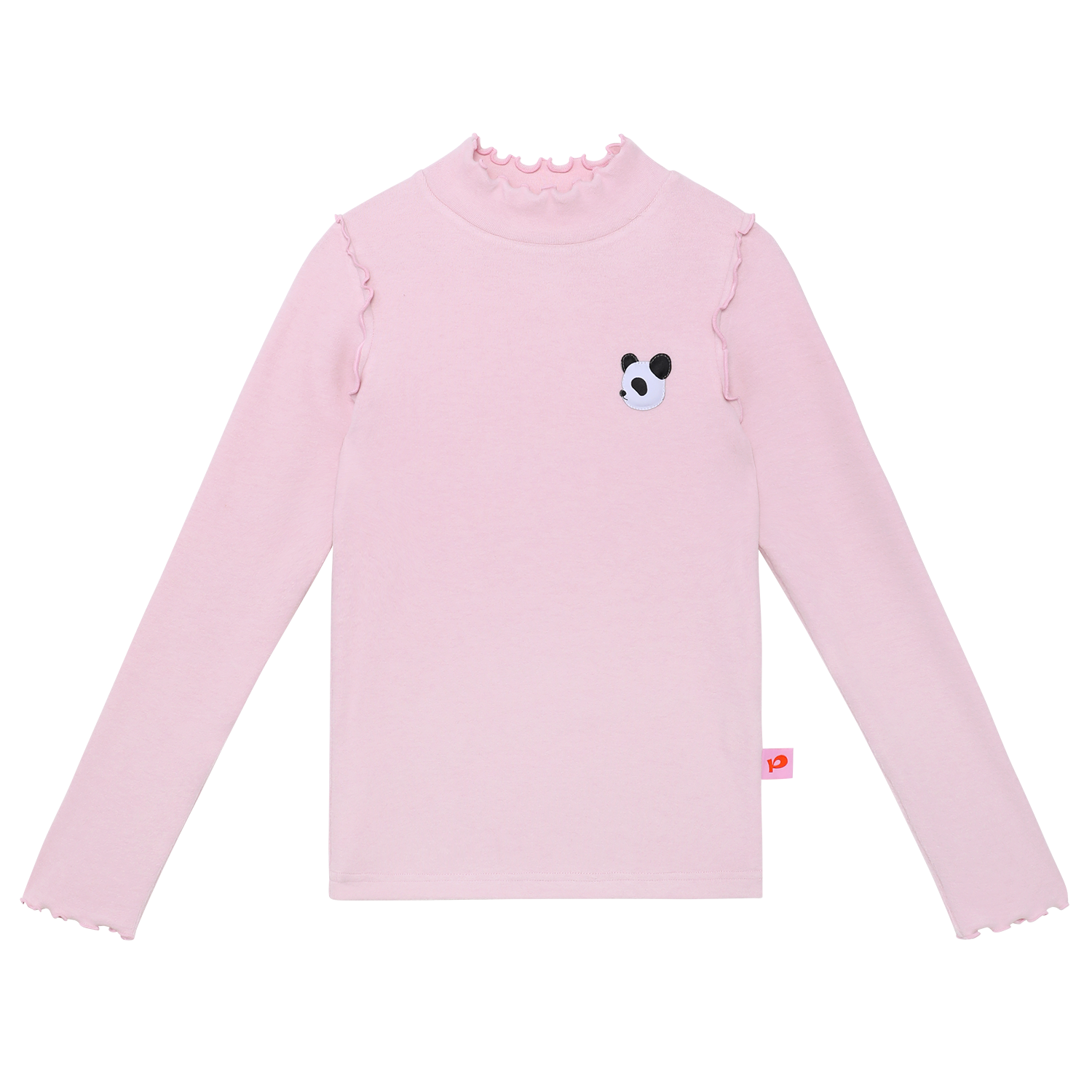 Ink-Wash Frill-Neck Base-Layer Top — Blossom Pink; front flat lay