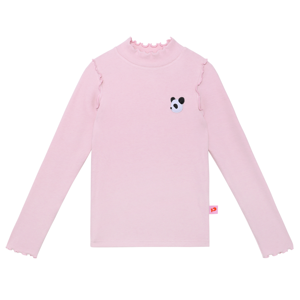 Ink-Wash Frill-Neck Base-Layer Top — Blossom Pink; front flat lay