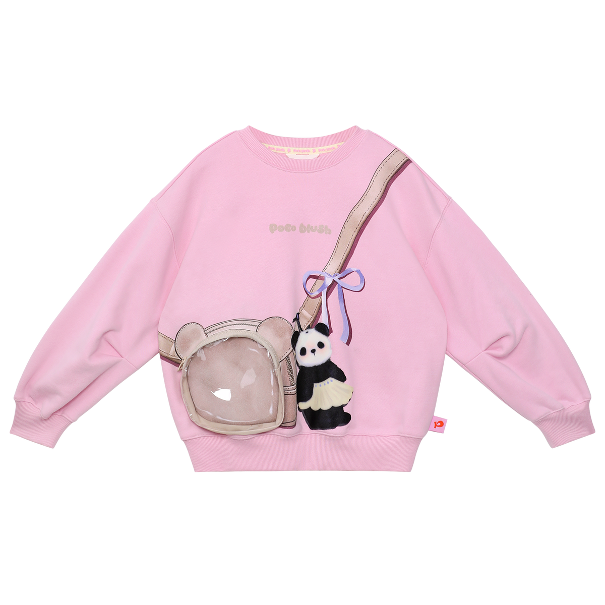 Ink-Wash Printed Pocket Sweatshirt — Peach Pink; front flat lay