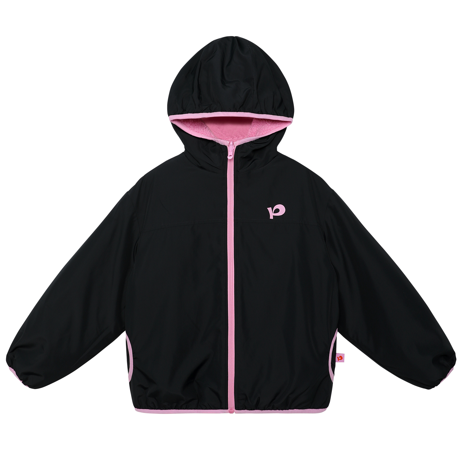 Ink-Wash Reversible Hooded Fleece Jacket — Black; front flat lay