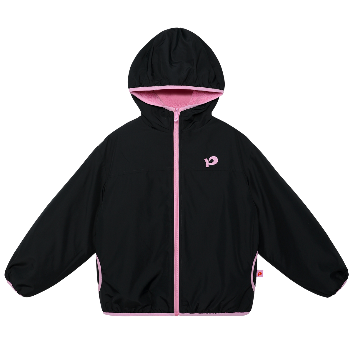 Ink-Wash Reversible Hooded Fleece Jacket — Black; front flat lay