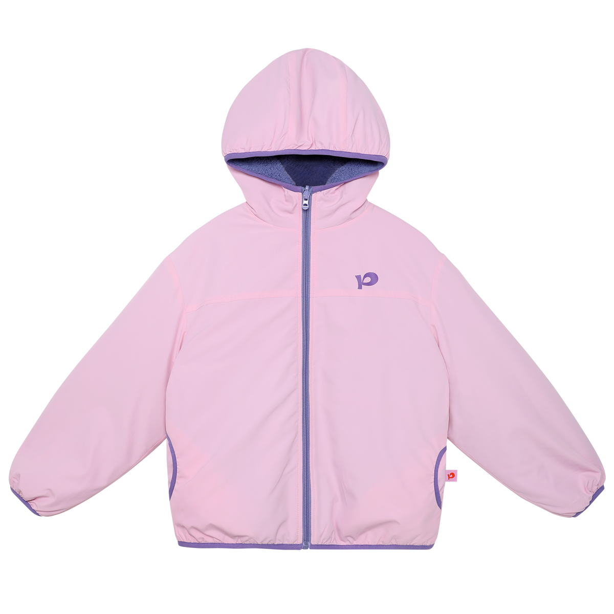 Ink-Wash Reversible Hooded Fleece Jacket — Peach Pink; front flat lay