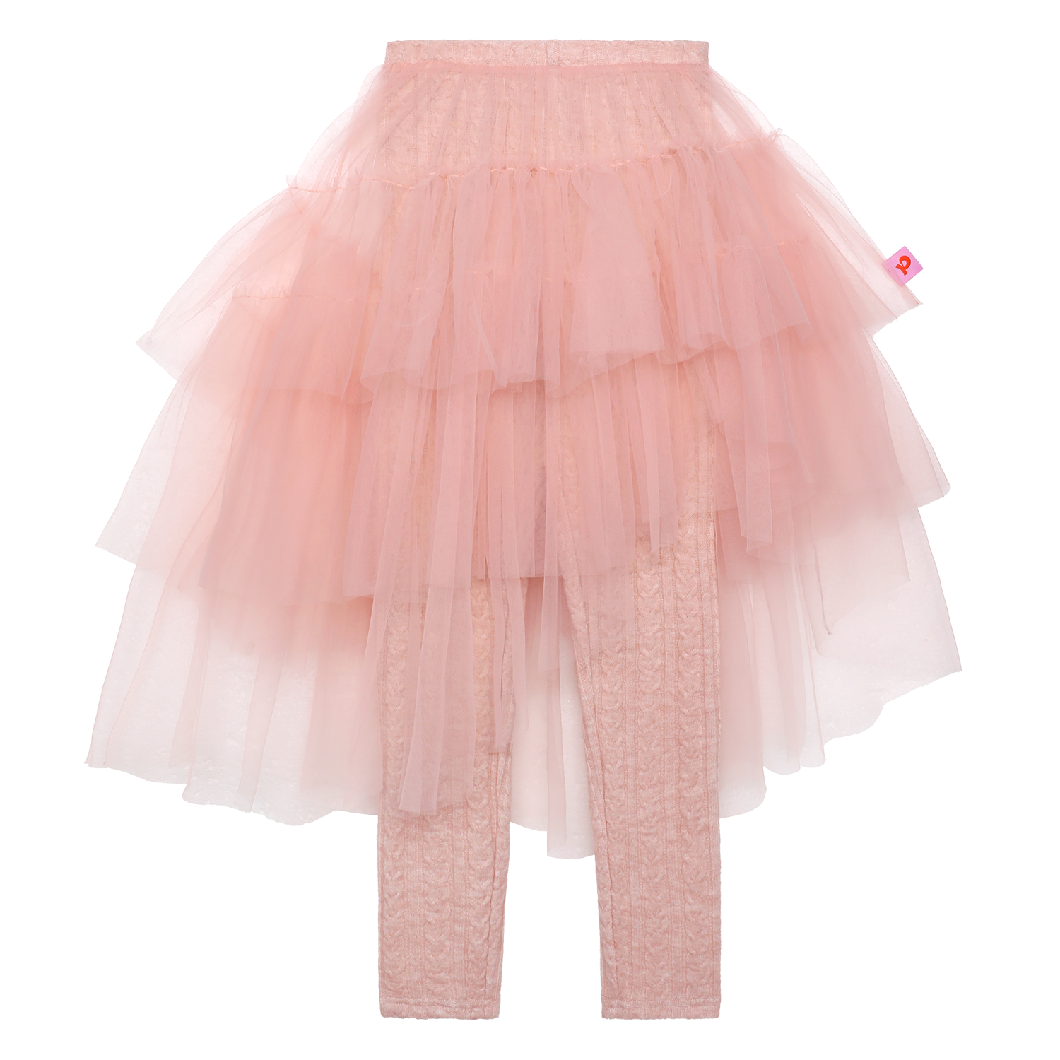 Tulle-Layer Knit Leggings — Dusty Pink; front flat lay