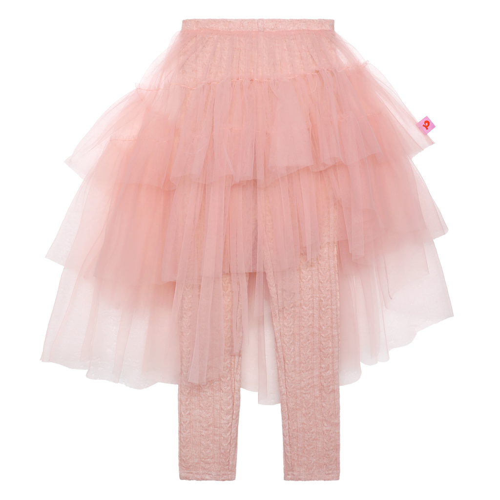Tulle-Layer Knit Leggings — Dusty Pink; front flat lay