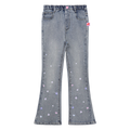 Crystal-Print Flared Jeans — Denim Blue; front flat lay