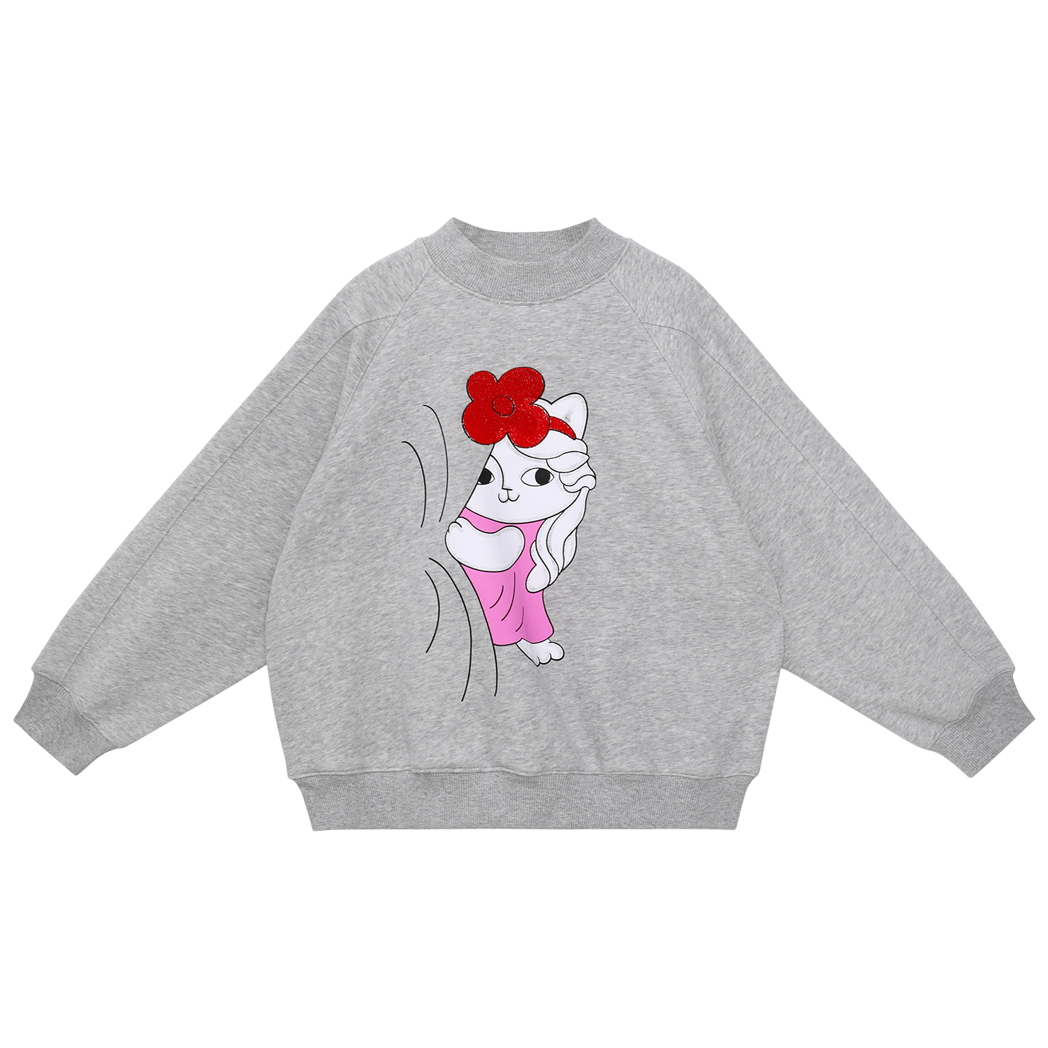 Hide-and-Seek Cat Sweatshirt — Pencil Grey; front flat lay