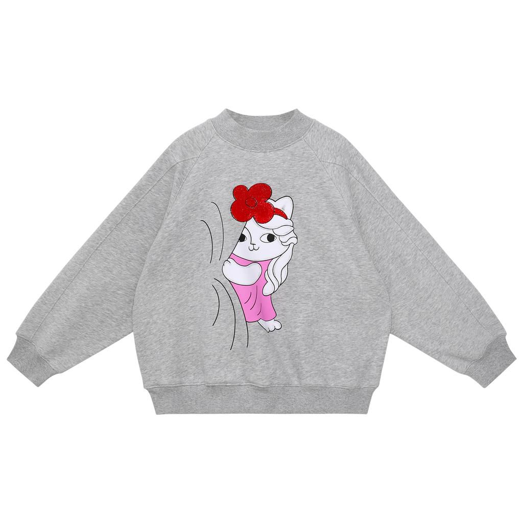 Hide-and-Seek Cat Sweatshirt — Pencil Grey; front flat lay