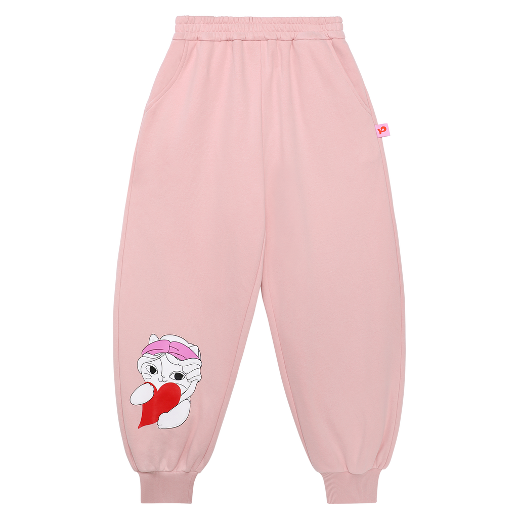 Hide-and-Seek Cat Joggers — Dusty Pink; front flat lay