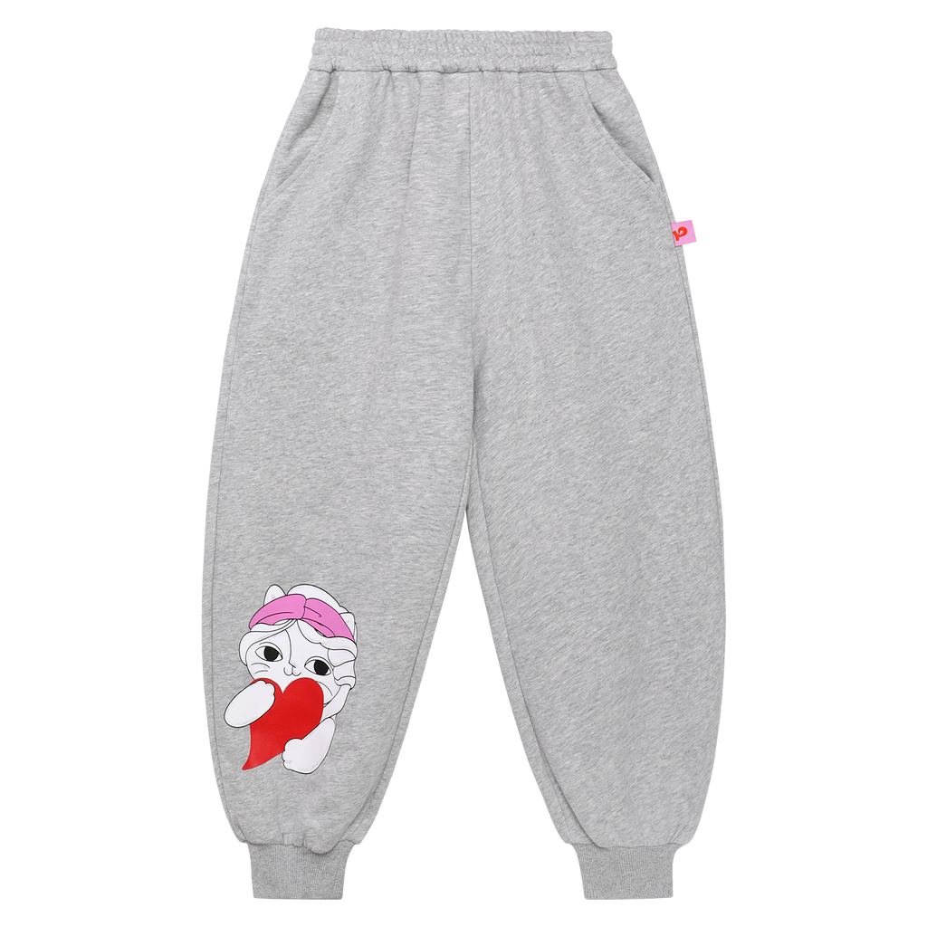 Hide-and-Seek Cat Joggers — Pencil Grey; front flat lay
