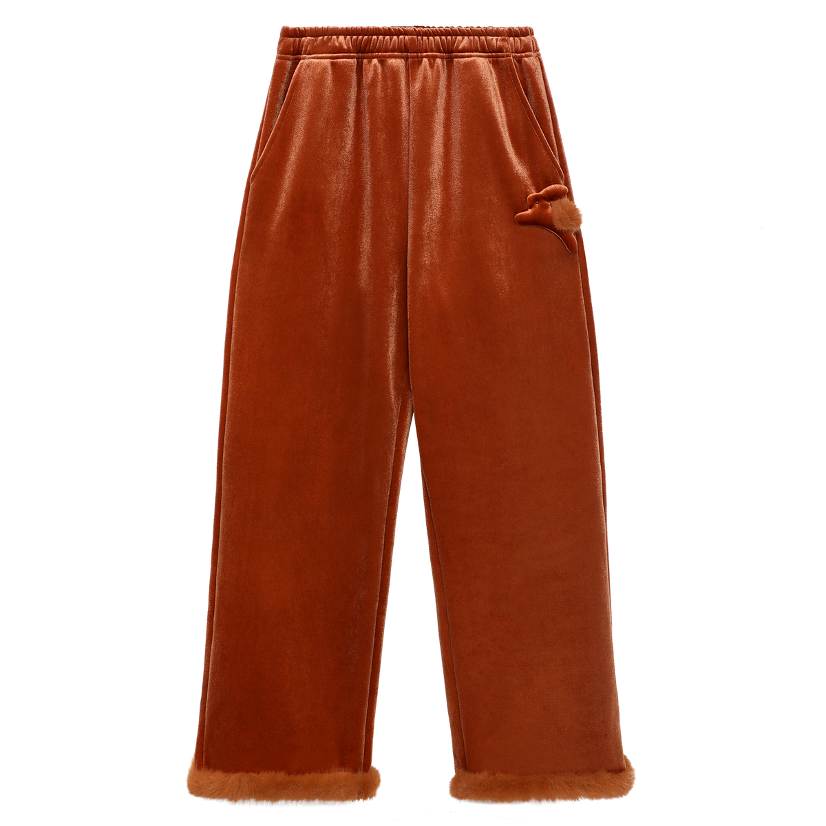 Moon Rabbit Velvet Trousers — Caramel Brown; front flat lay