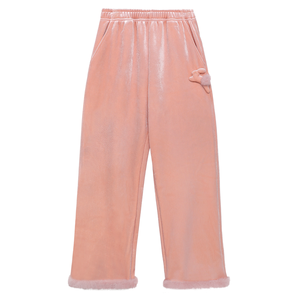 Moon Rabbit Velvet Trousers — Dusty Pink; front flat lay
