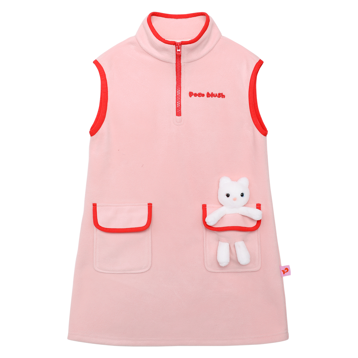 Ink-Wash Animal-Pocket Fleece Pinafore — Dusty Pink; front flat lay
