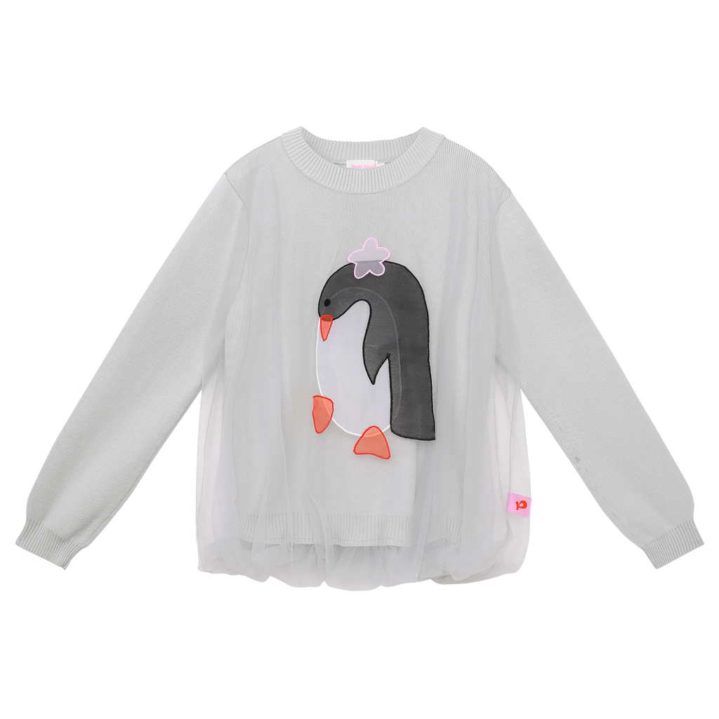 Ink-Wash Organza Embroidered Sweater — Pencil Grey; front flat lay
