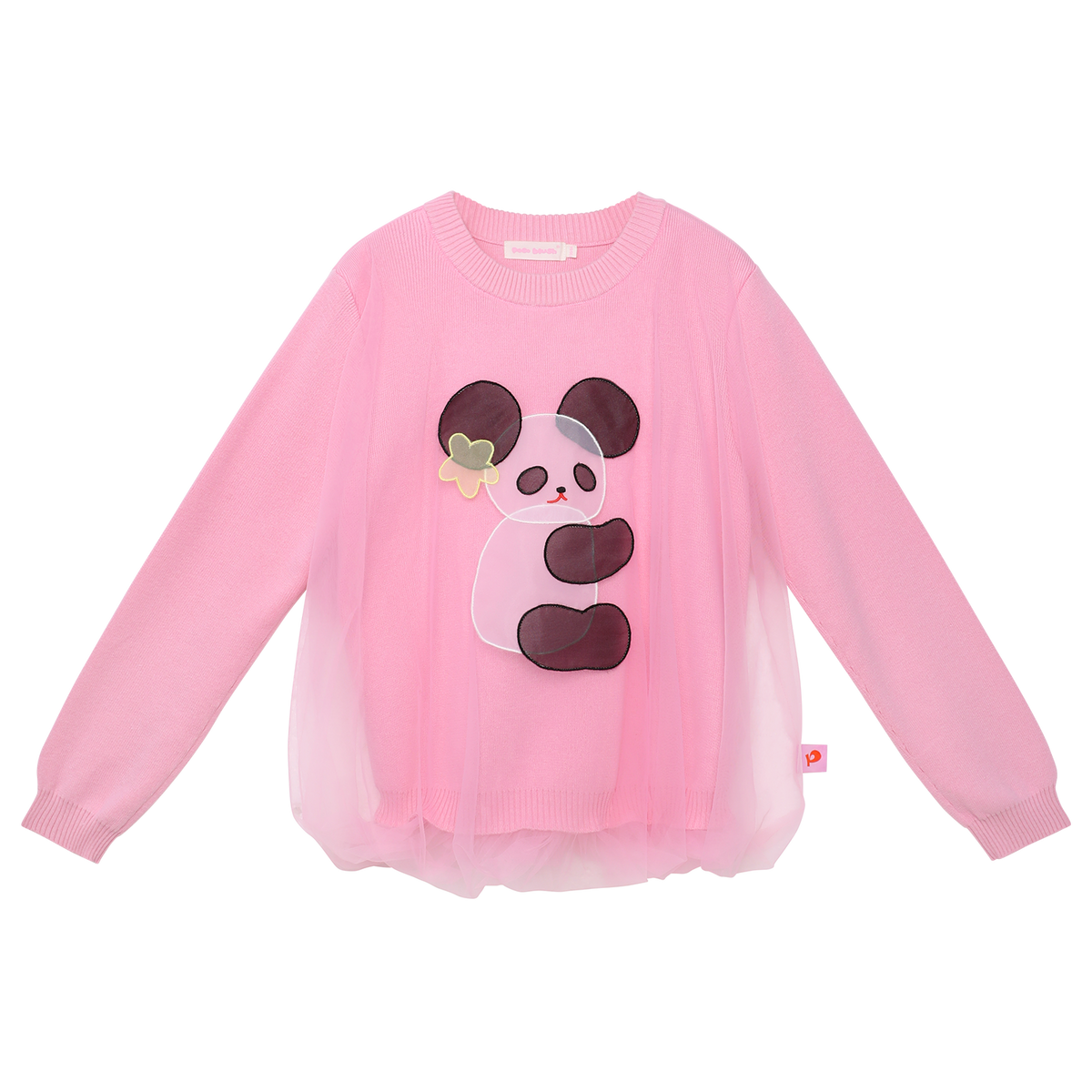 Ink-Wash Organza Embroidered Sweater — Peach Pink; front flat lay