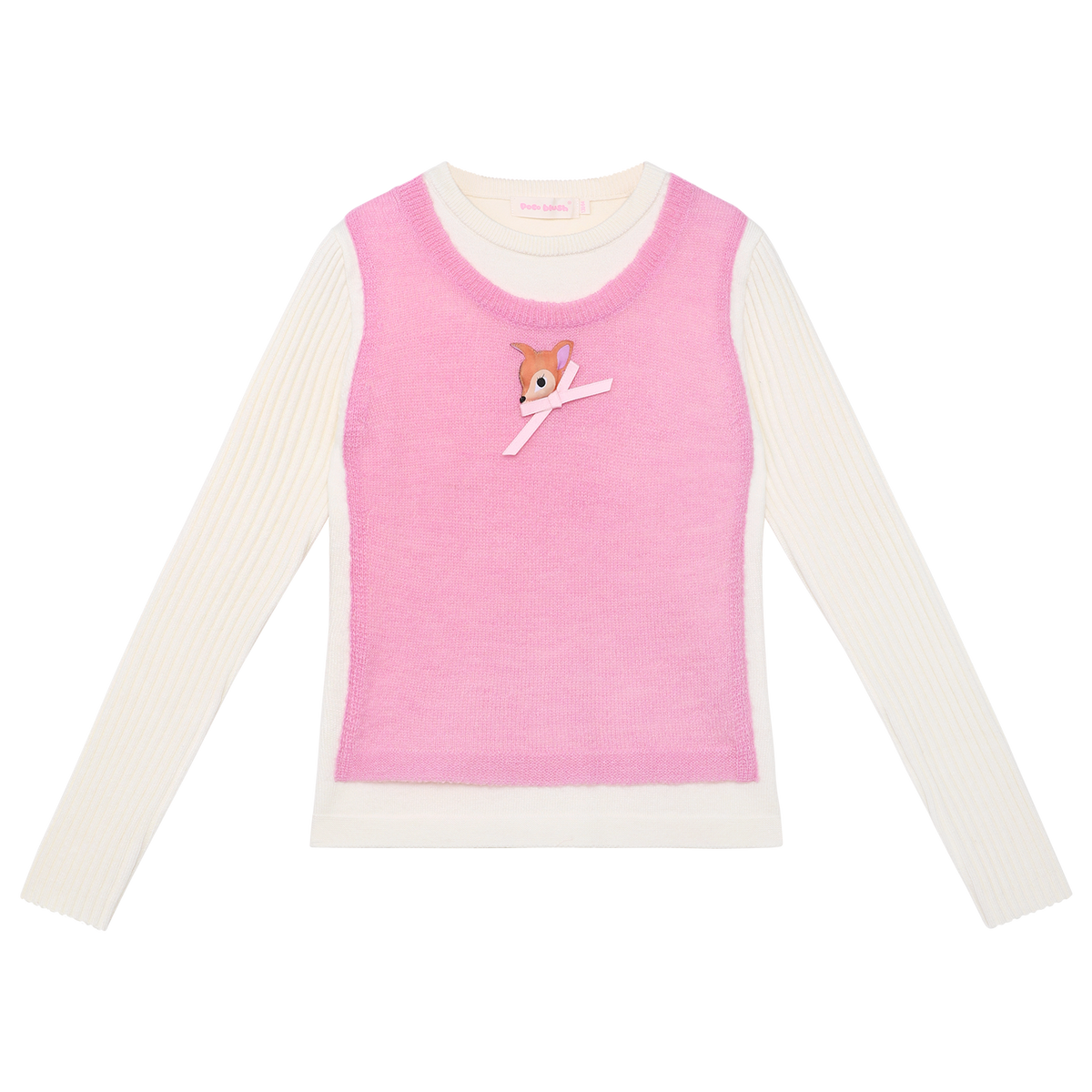 Ink-Wash Layered-Look Sweater in Pink — Milk White; front flat lay