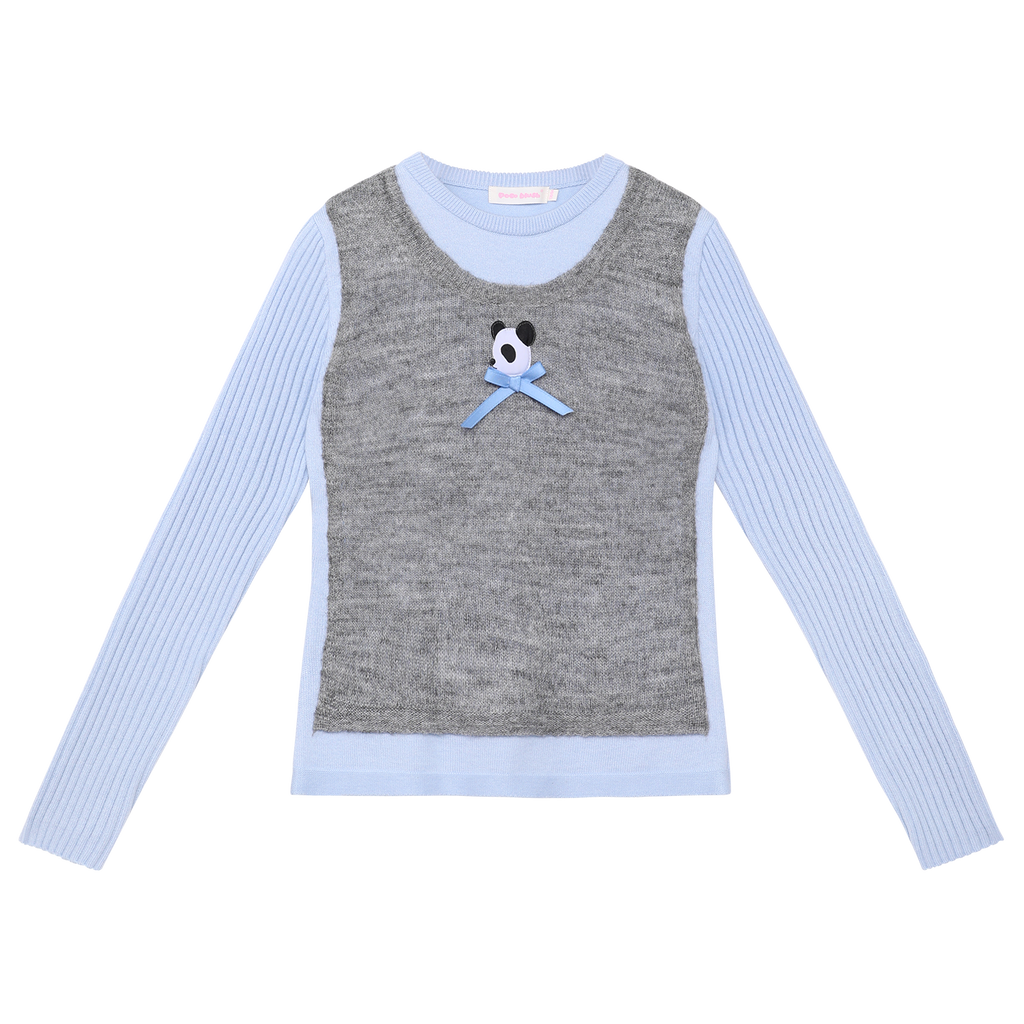 Ink-Wash Layered-Look Sweater in Blue — Sky Blue; front flat lay