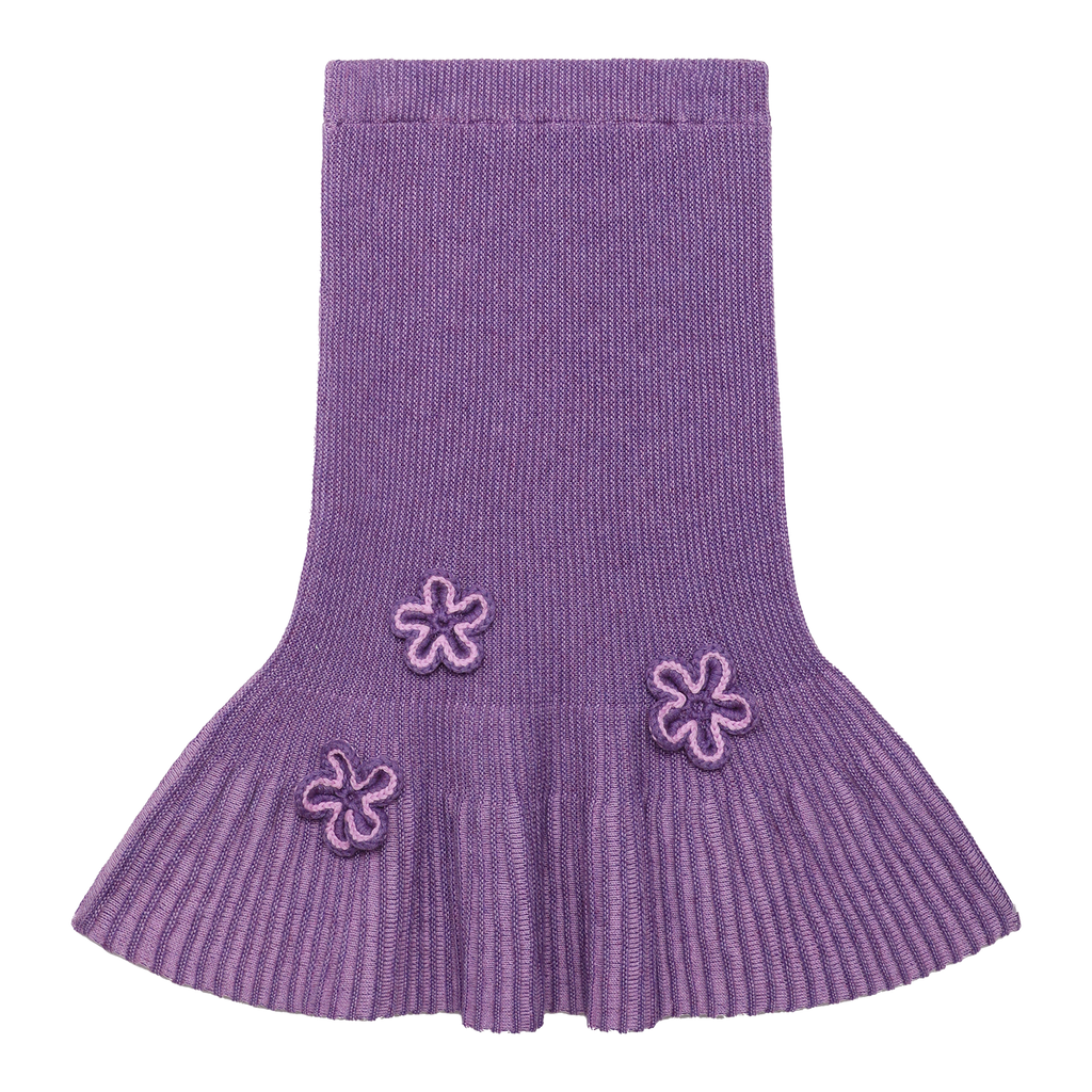 Moon Garden Flower Knit Skirt — Taro Purple; front flat lay