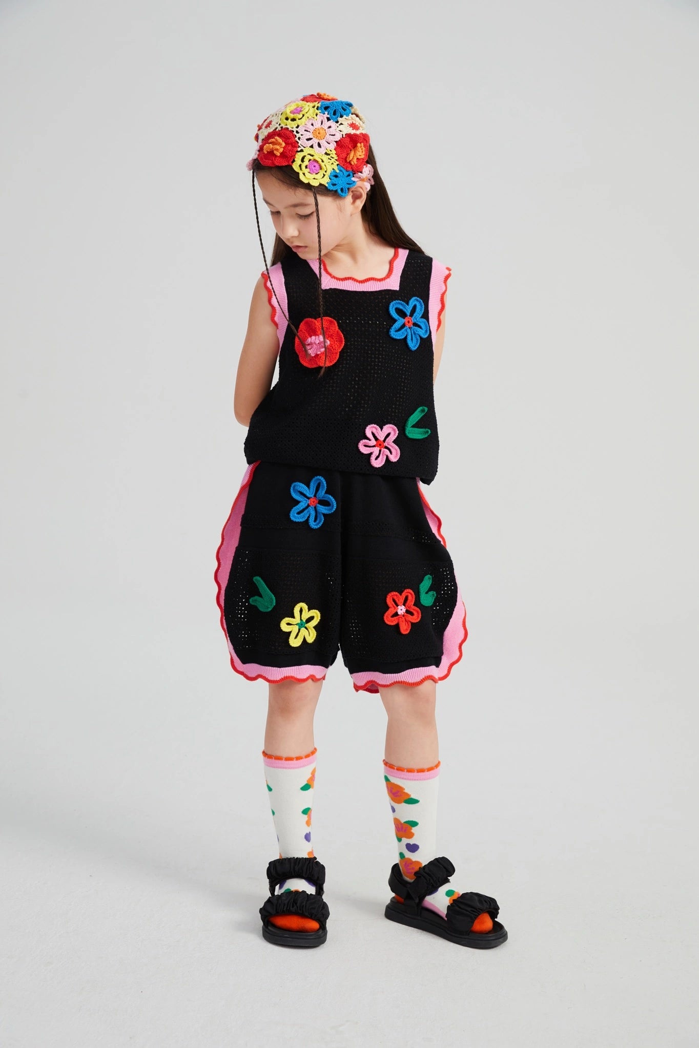 Poco Blush Camellia Blooms Lace Knit Tank