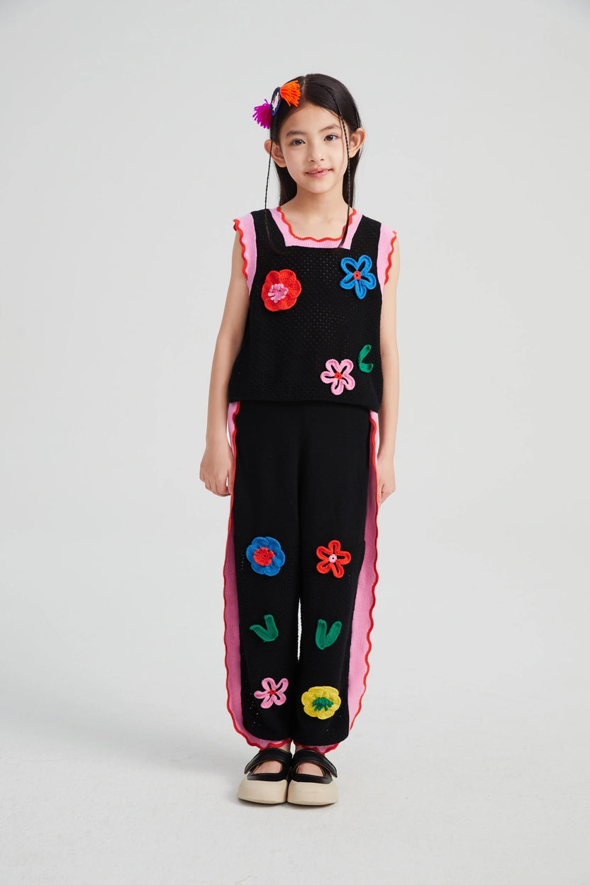 Poco Blush Camellia Blooms Lace Knit Tank