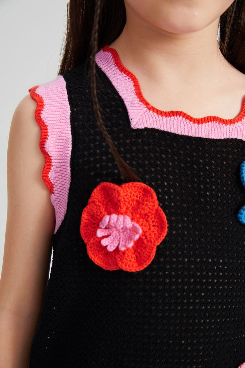Poco Blush Camellia Blooms Lace Knit Tank