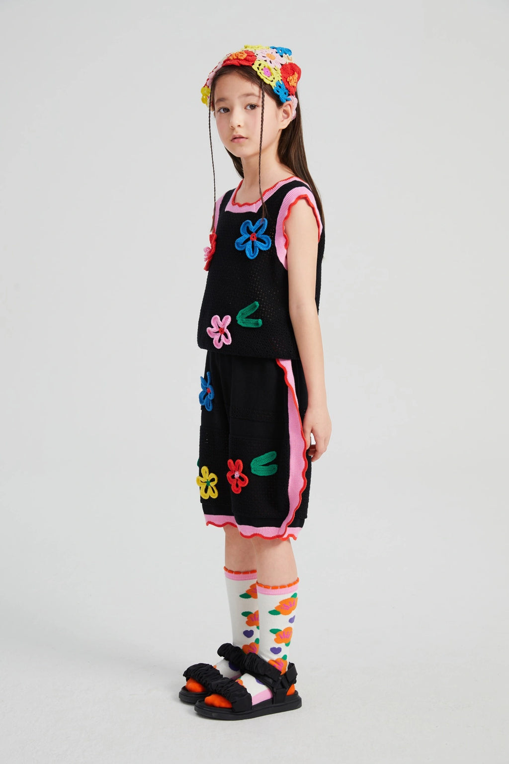 Poco Blush Camellia Blooms Lace Knit Shorts