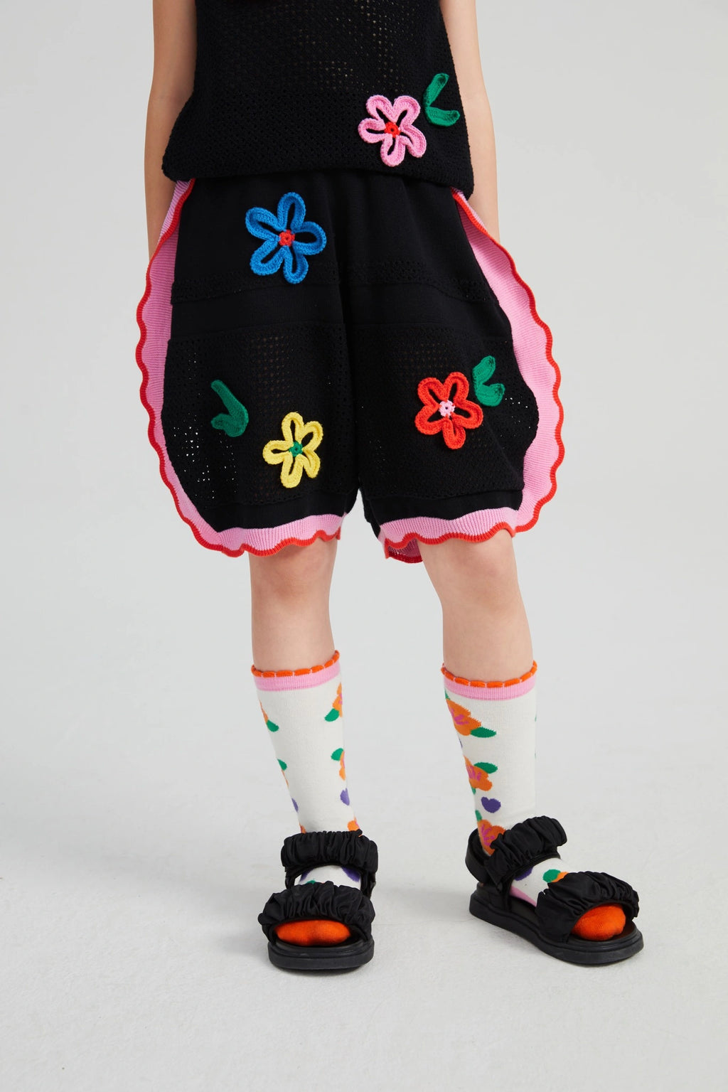 Poco Blush Camellia Blooms Lace Knit Shorts