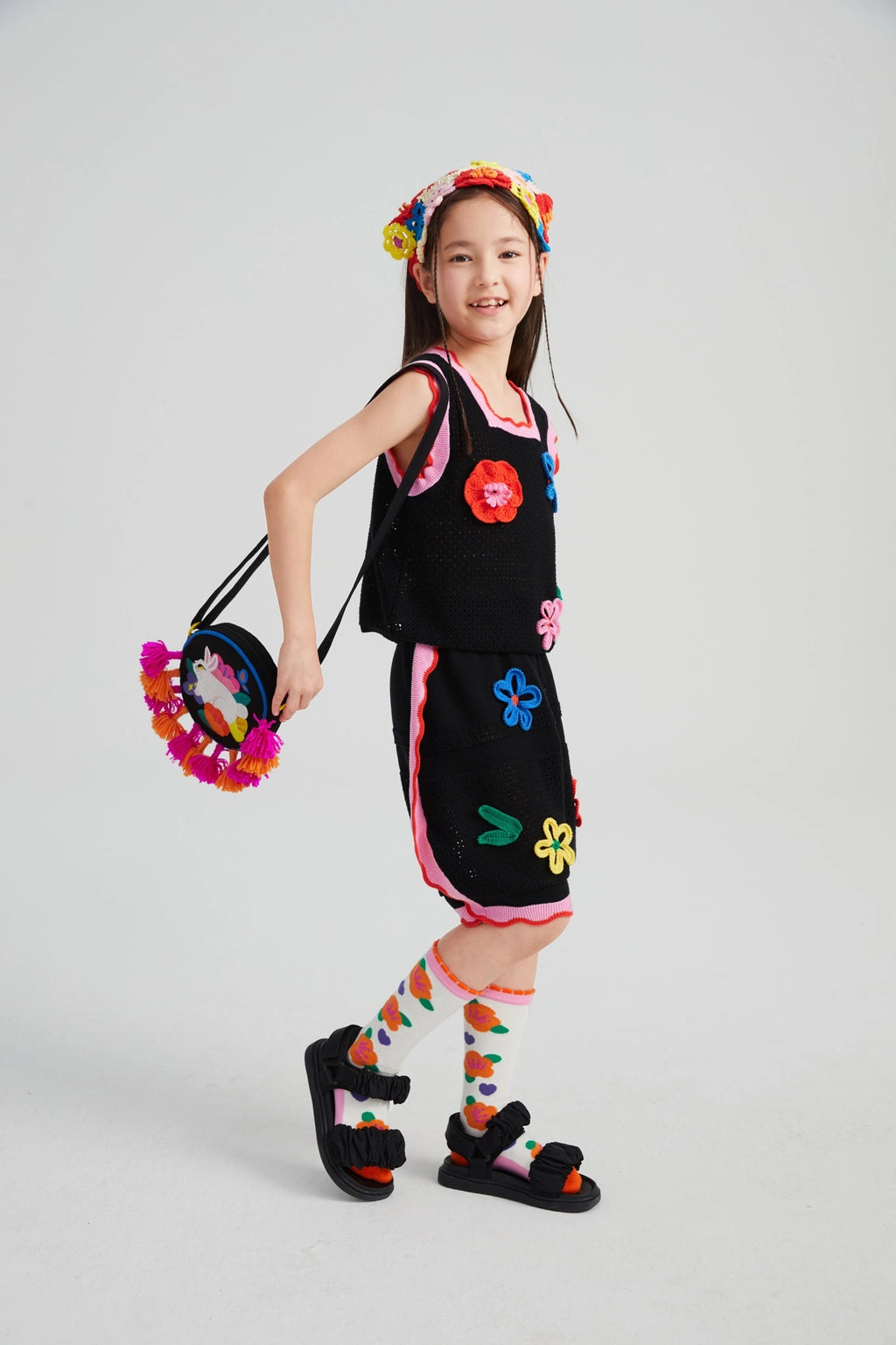 Poco Blush Camellia Blooms Lace Knit Shorts