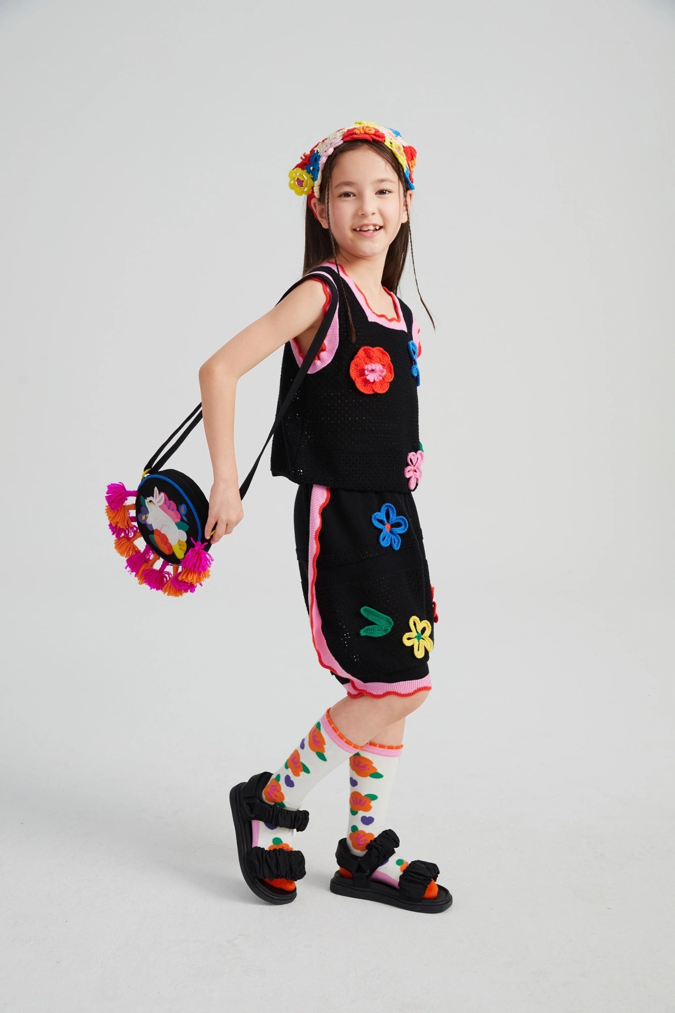 Poco Blush Camellia Blooms Lace Knit Shorts