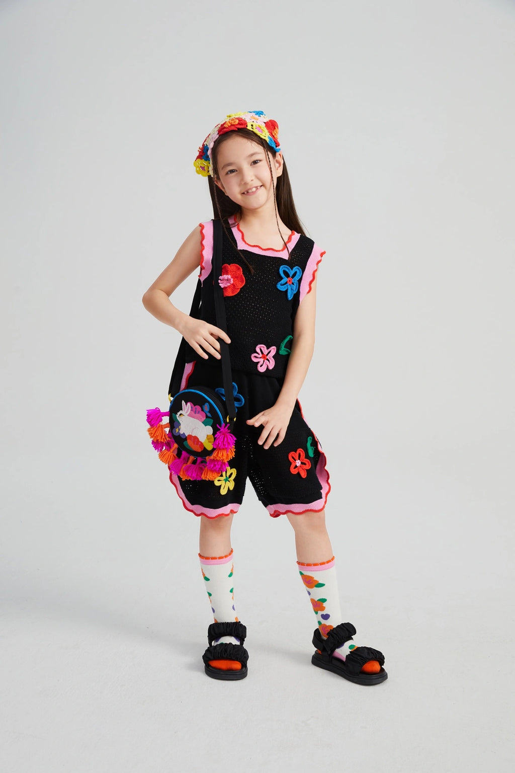 Poco Blush Camellia Blooms Lace Knit Shorts