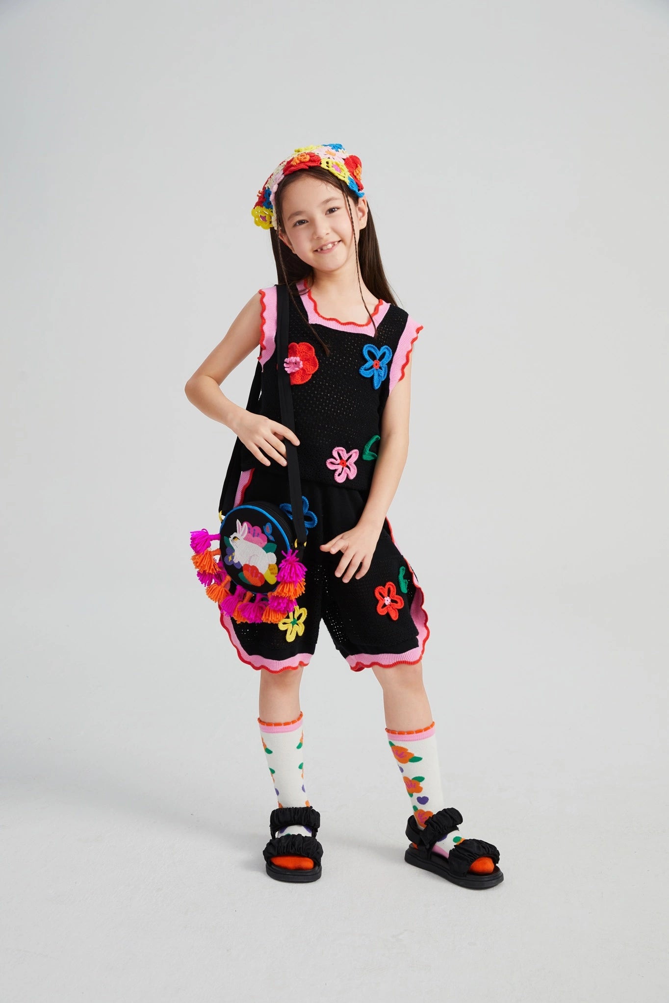 Poco Blush Camellia Blooms Lace Knit Shorts