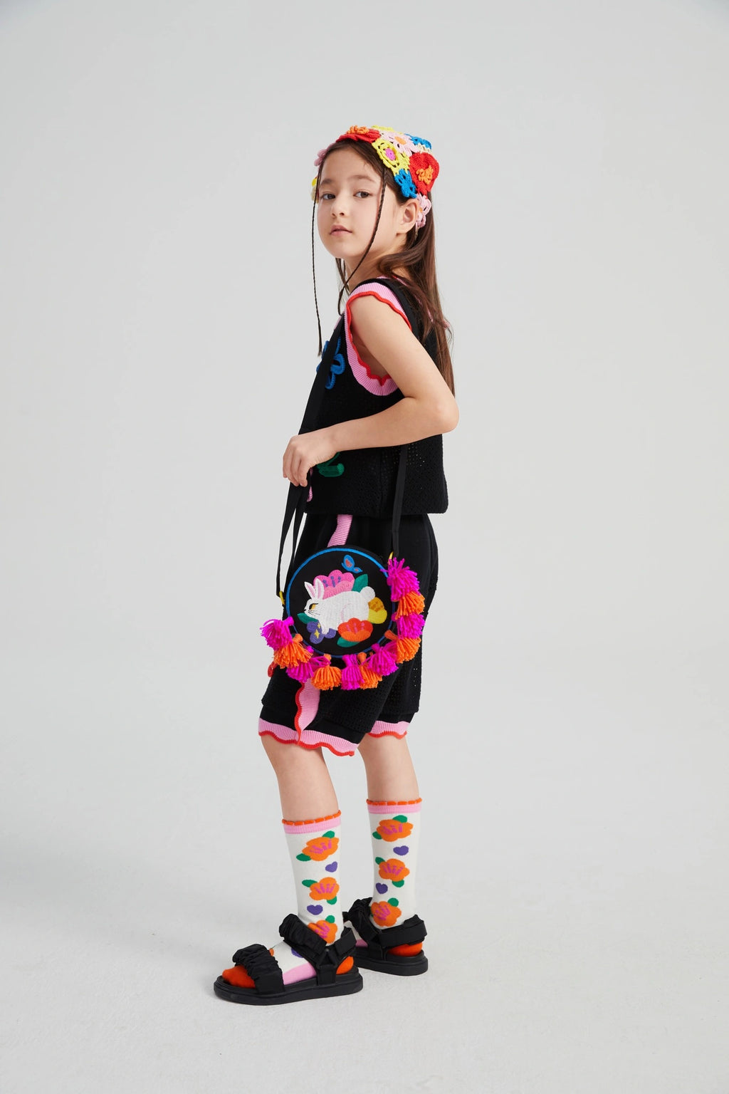 Poco Blush Camellia Blooms Lace Knit Shorts