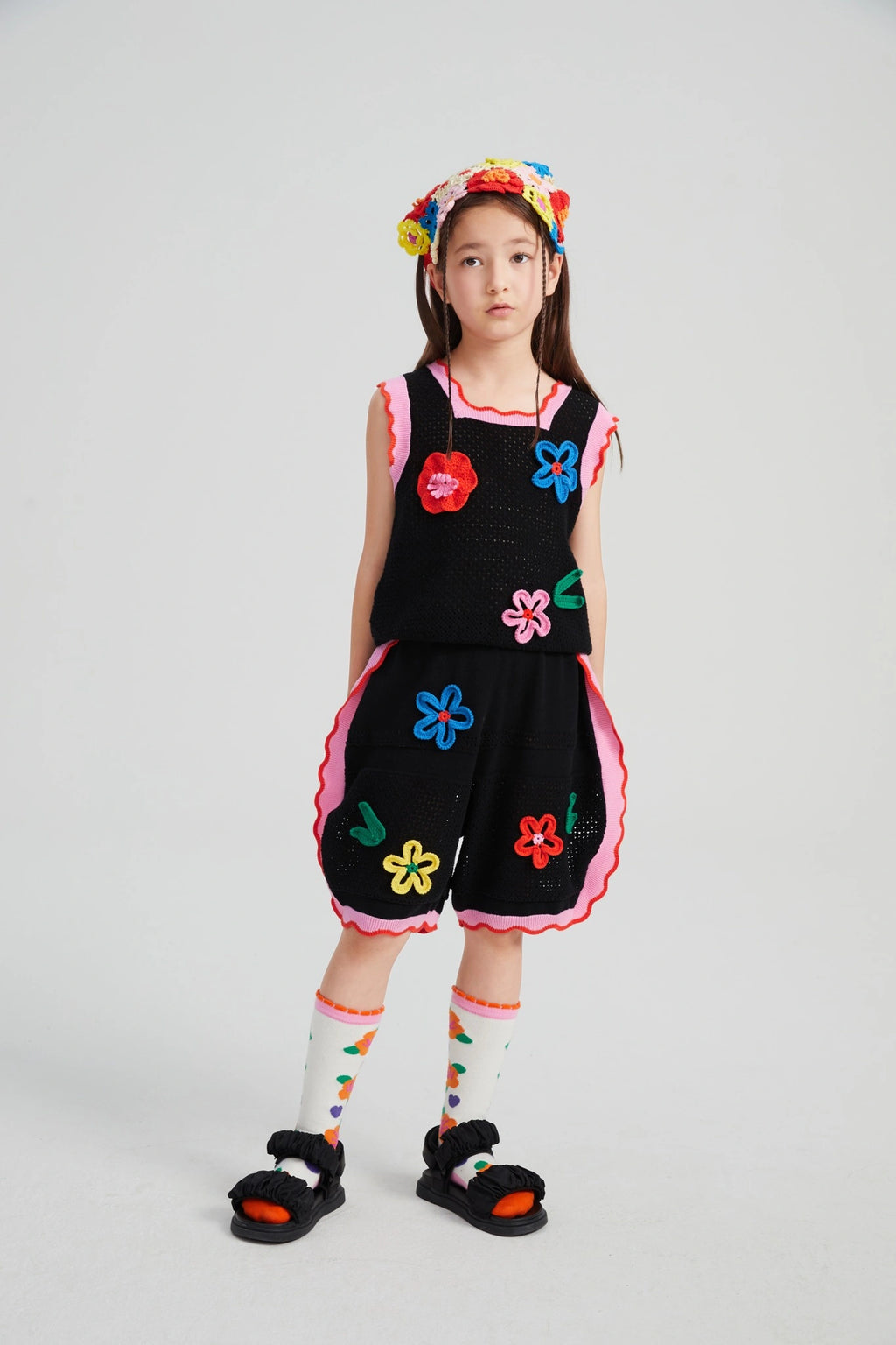 Poco Blush Camellia Blooms Lace Knit Shorts