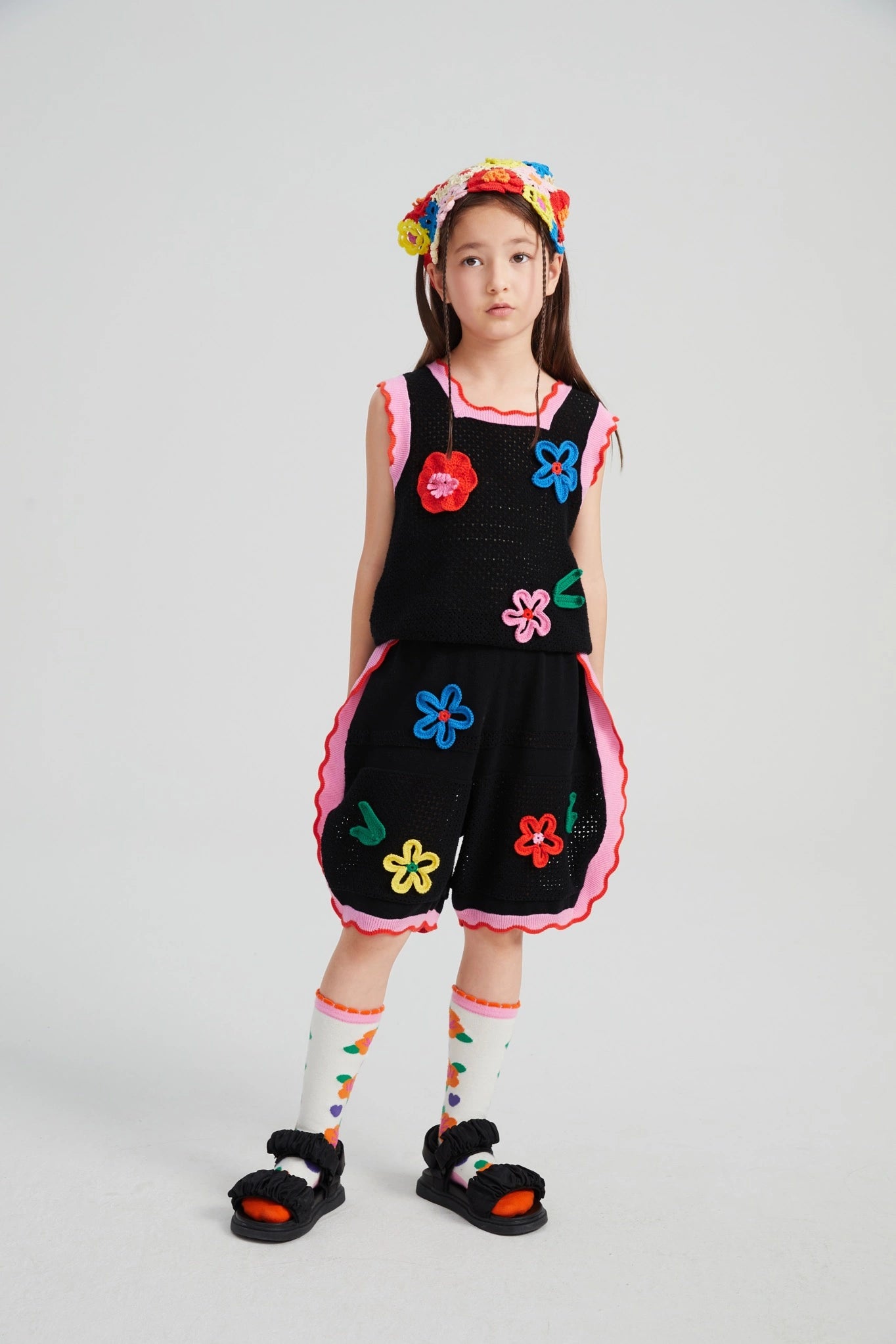 Poco Blush Camellia Blooms Lace Knit Shorts