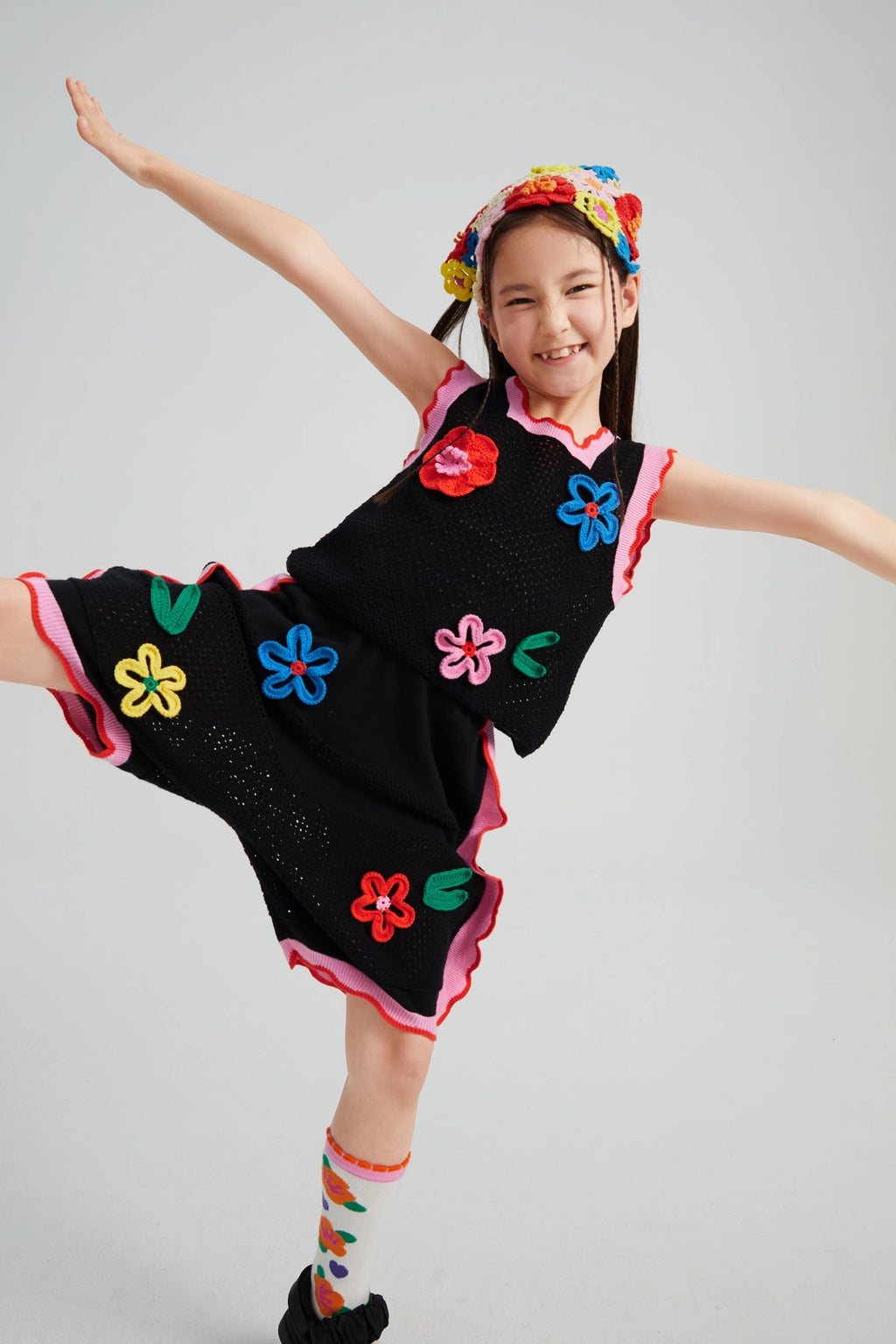 Poco Blush Camellia Blooms Lace Knit Shorts